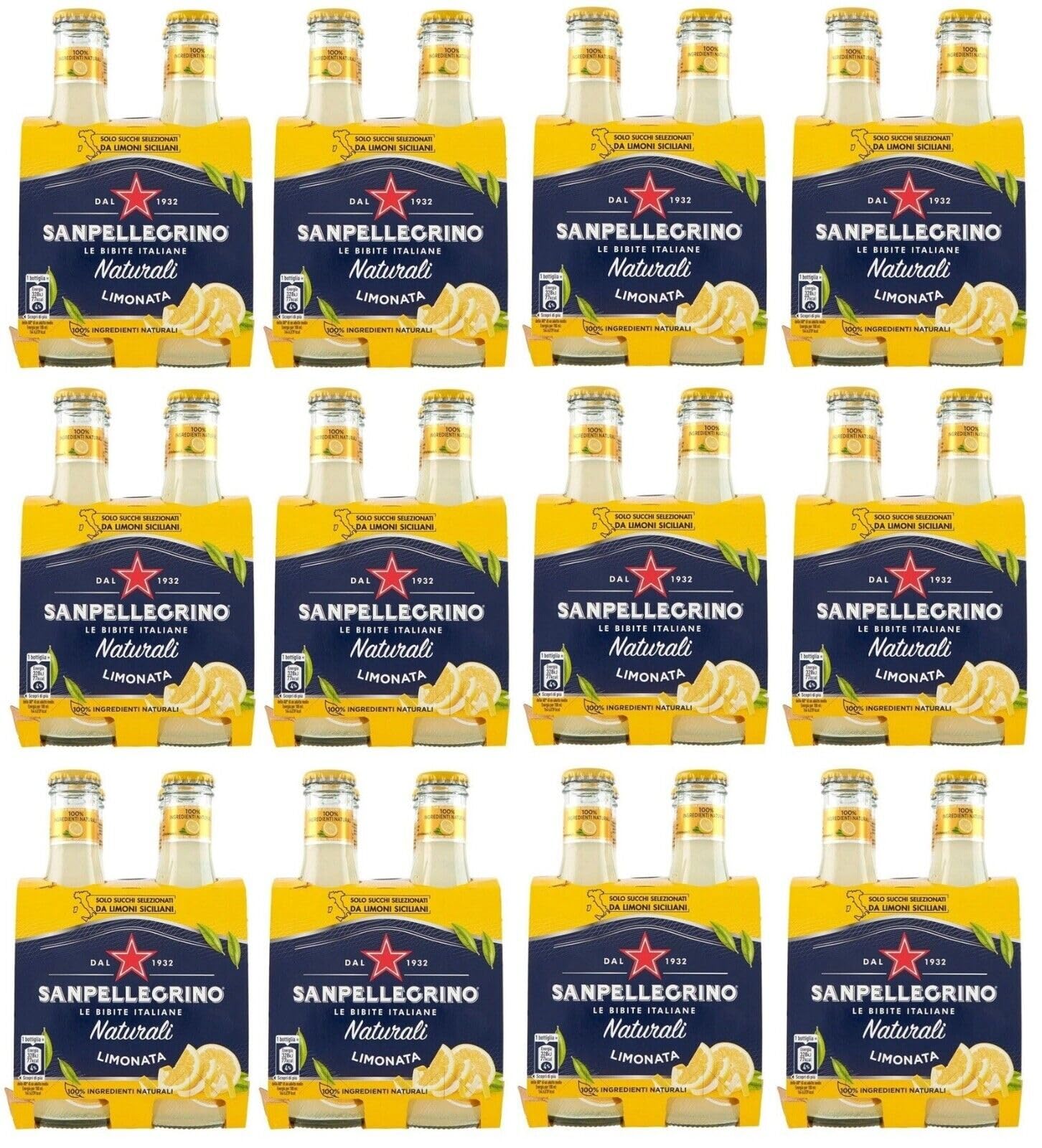 San Pellegrino Limonata Naturali Lot de 48 boissons rafraîchissantes à base de jus de citron italiens, en verre, jetables, 20 cl