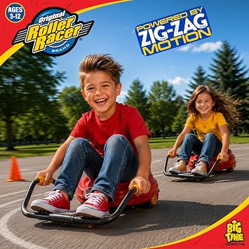 Deluxe Roller Racer; Our Best Sit-Skate Scooter ~ an Ingenious Innovation; Race and Roll, Zig and Zag, Twist and Turn Indoors and Out Without Batteries or Pedals (Red)