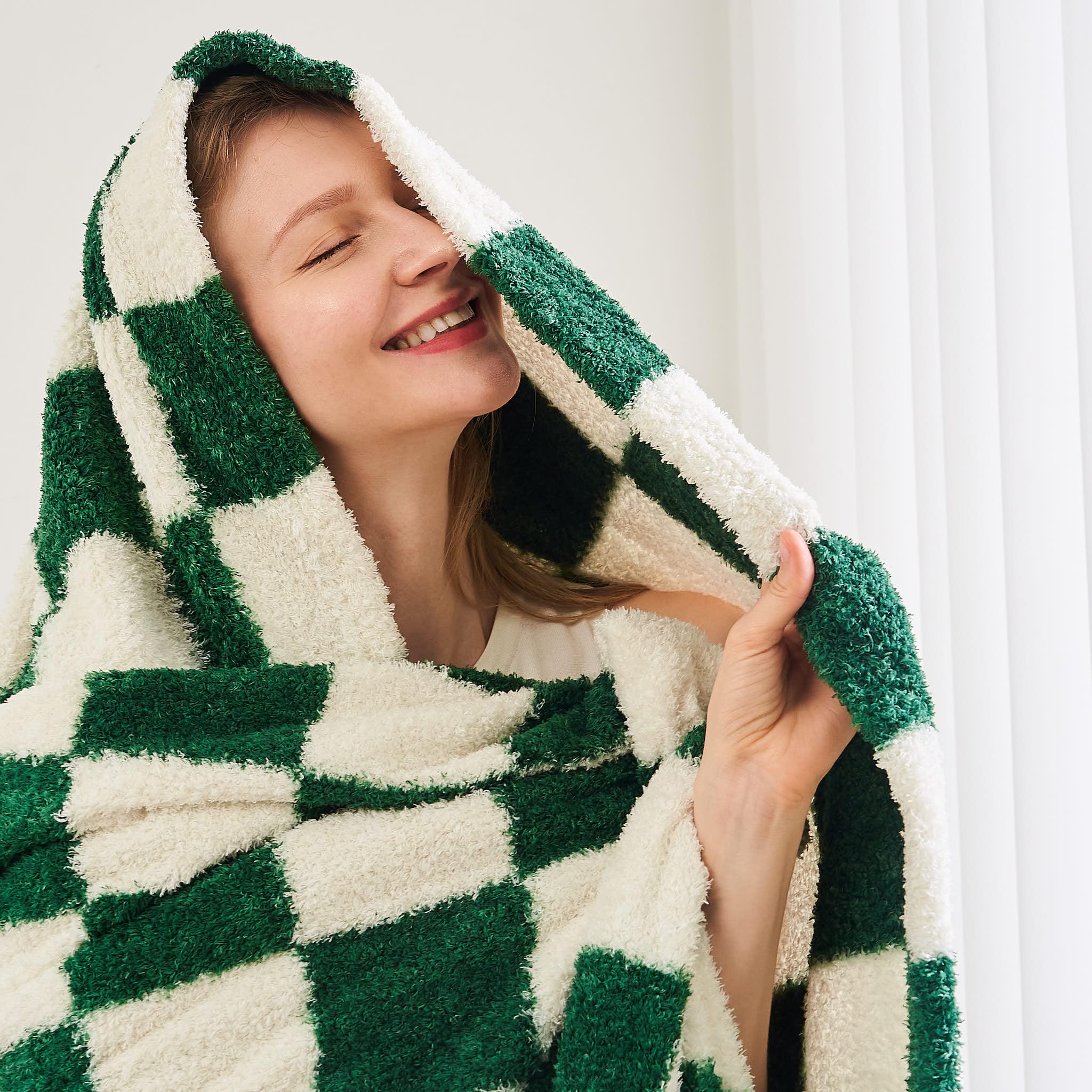 Qeils Checkered Blanket Microfiber Super Soft Knit Forest Green Throw Blanket for Couch, Sofa, Chair, Bed, Camping, Lightweight Travel Bed Blanket - 60"*80": 60*80 Green Plaid