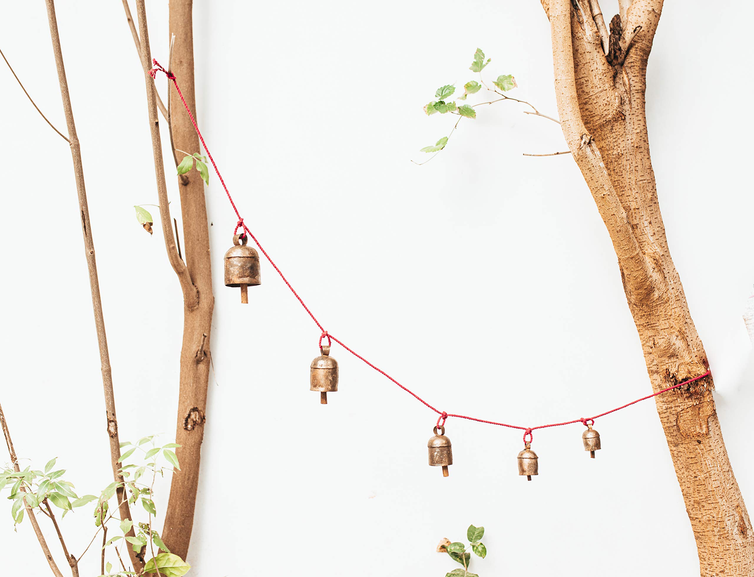 Handmade Christmas Boho Wall Hanging Decorative Bells for Garland, Dorm Nursery Bedroom Living Room Apartment Office, Decorative Wall Art Gift for Girls Mom, Gold (5 Bell)