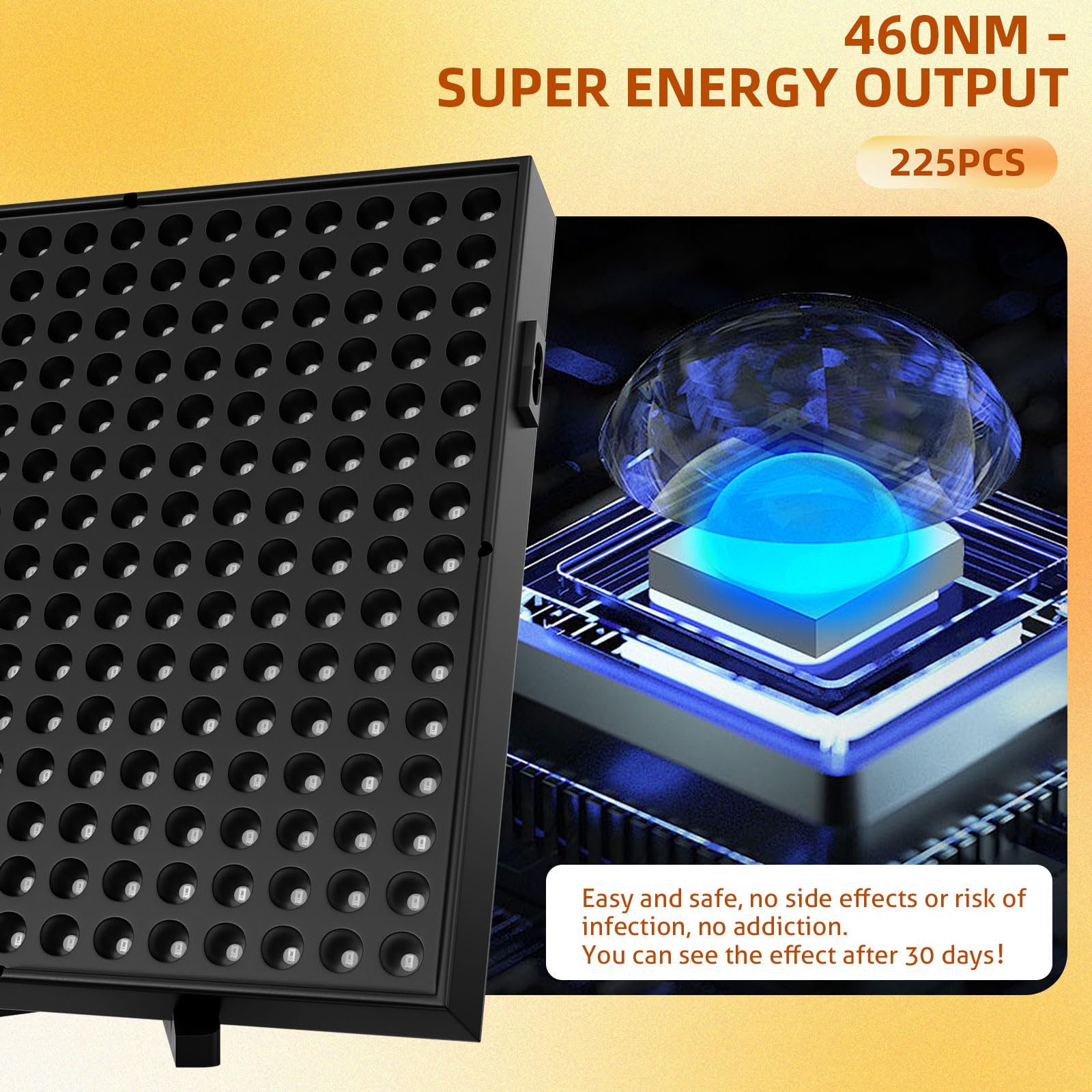 Lámpara de bronceado para el hogar, 225 unidades, 460 NM, solarium facial, soporte ajustable y gancho colgante, bronceador facial para el hogar para el cuerpo y la cara (negro)