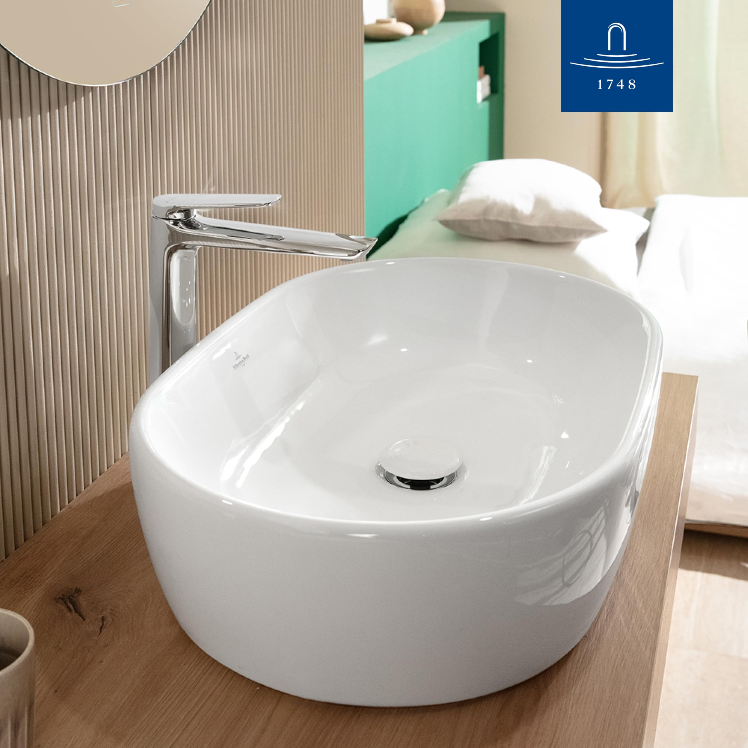 Villeroy & Boch Oasis grifo de lavabo, altura de caño 245 mm – Cromo | Sin válvula de desagüe, bajo consumo, cartucho cerámico, diseño redondo moderno, TVW11500200161