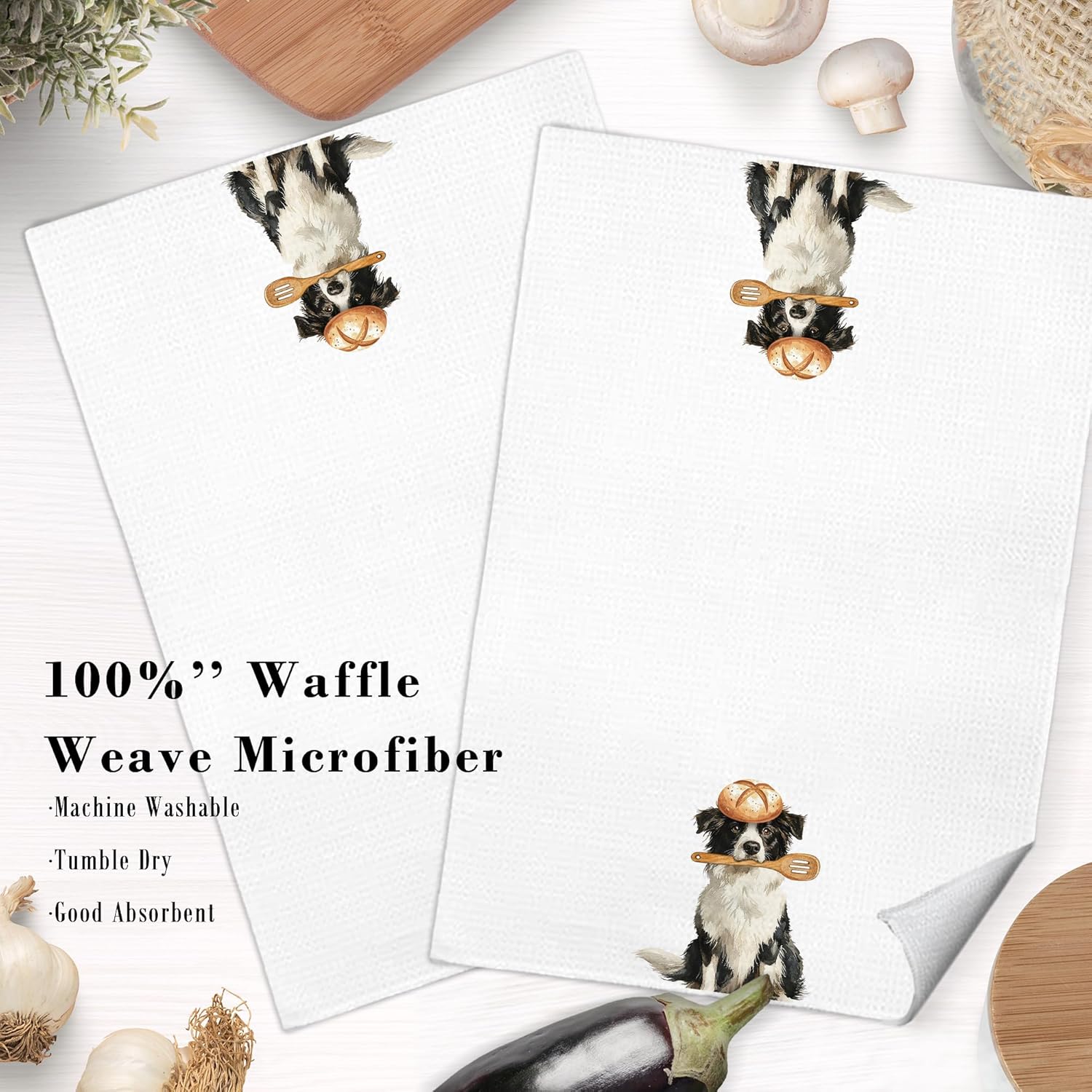 Funny Border Collie Kitchen Dish Towels, Border Collie Gifts, Cute Baking Chef Dog Decorative Hand Tea Towels for Kitchen Bakery, Gifts for Baking Lovers Bakers, 16x24 Inch - Image 3