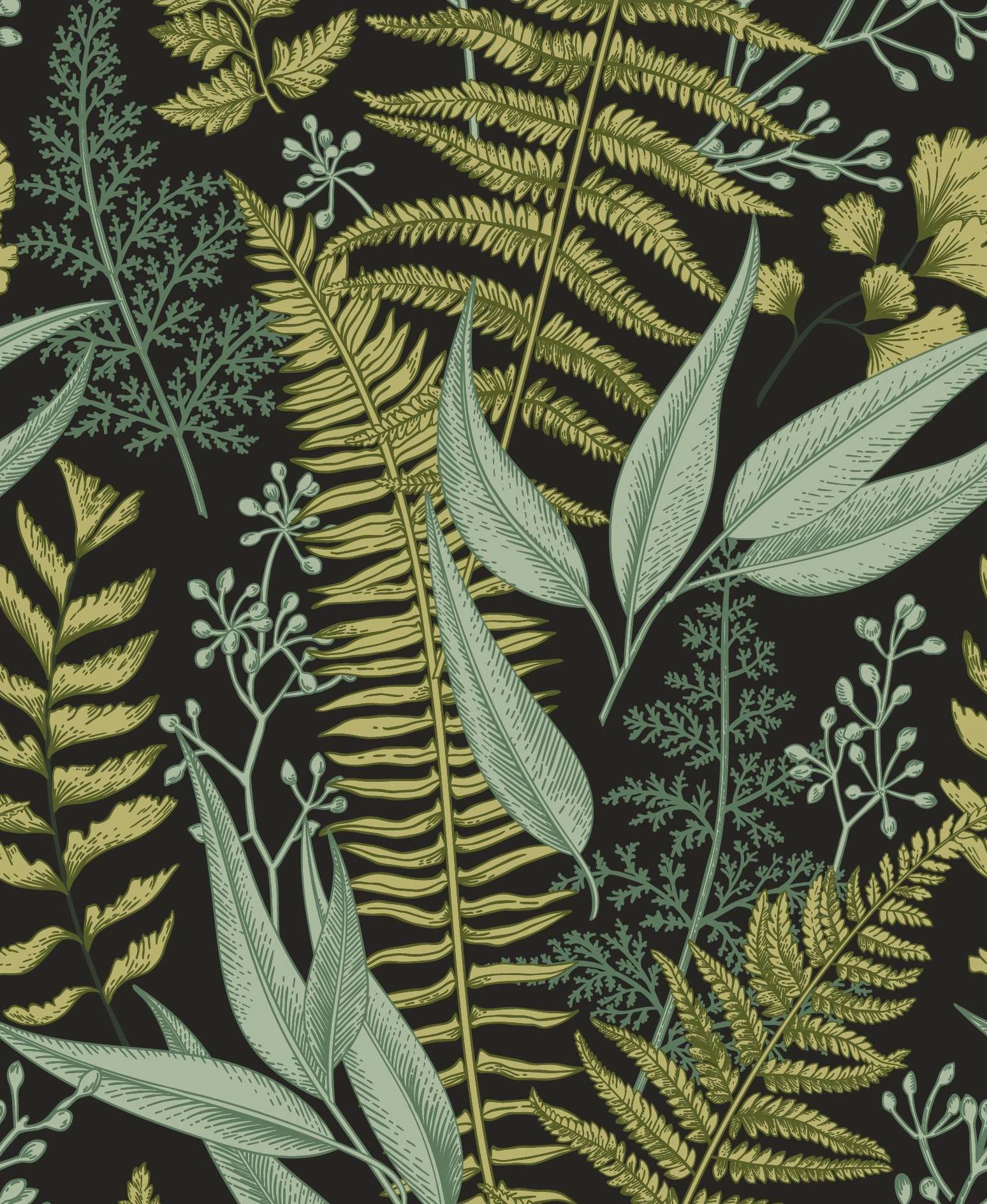 Papier peint feuilles vertes pour étagère et tiroir de chambre parentale moderne