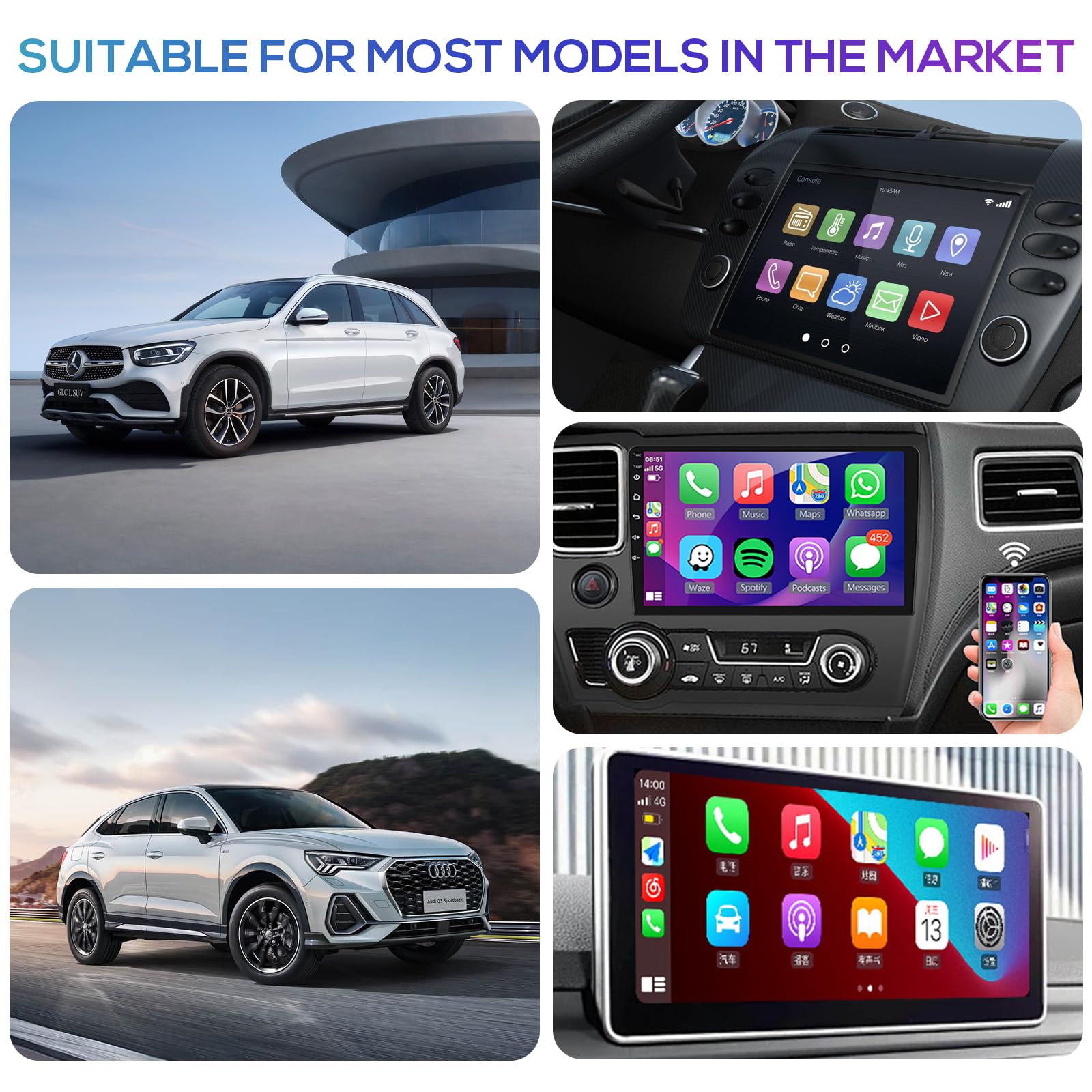 Adapter bezprzewodowy CarPlay 2 w 1 - USB-A/C Mini Android Auto dla iOS 12+ i samochodów z kablem CarPlay, Plug and Play