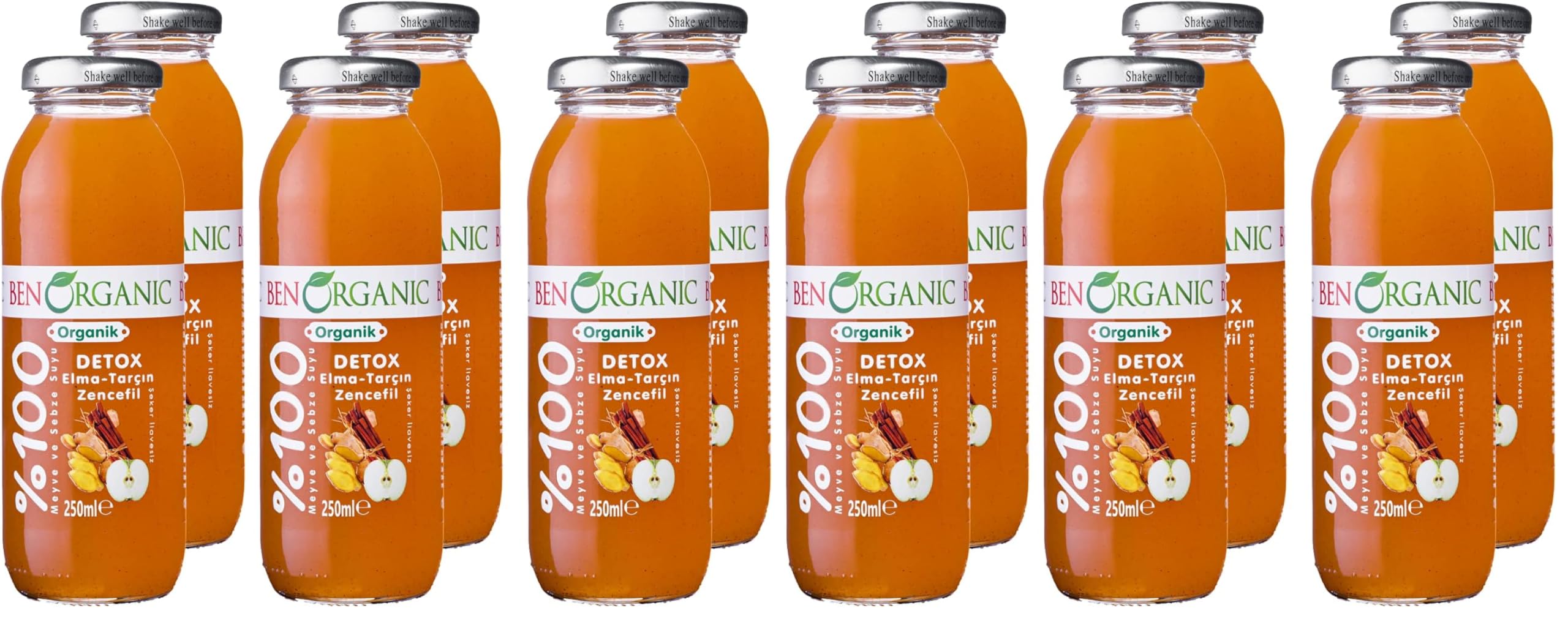 BenOrganic Detox Elma Tarçın Zencefil Suyu 250 ml Cam Şişe 2li paket