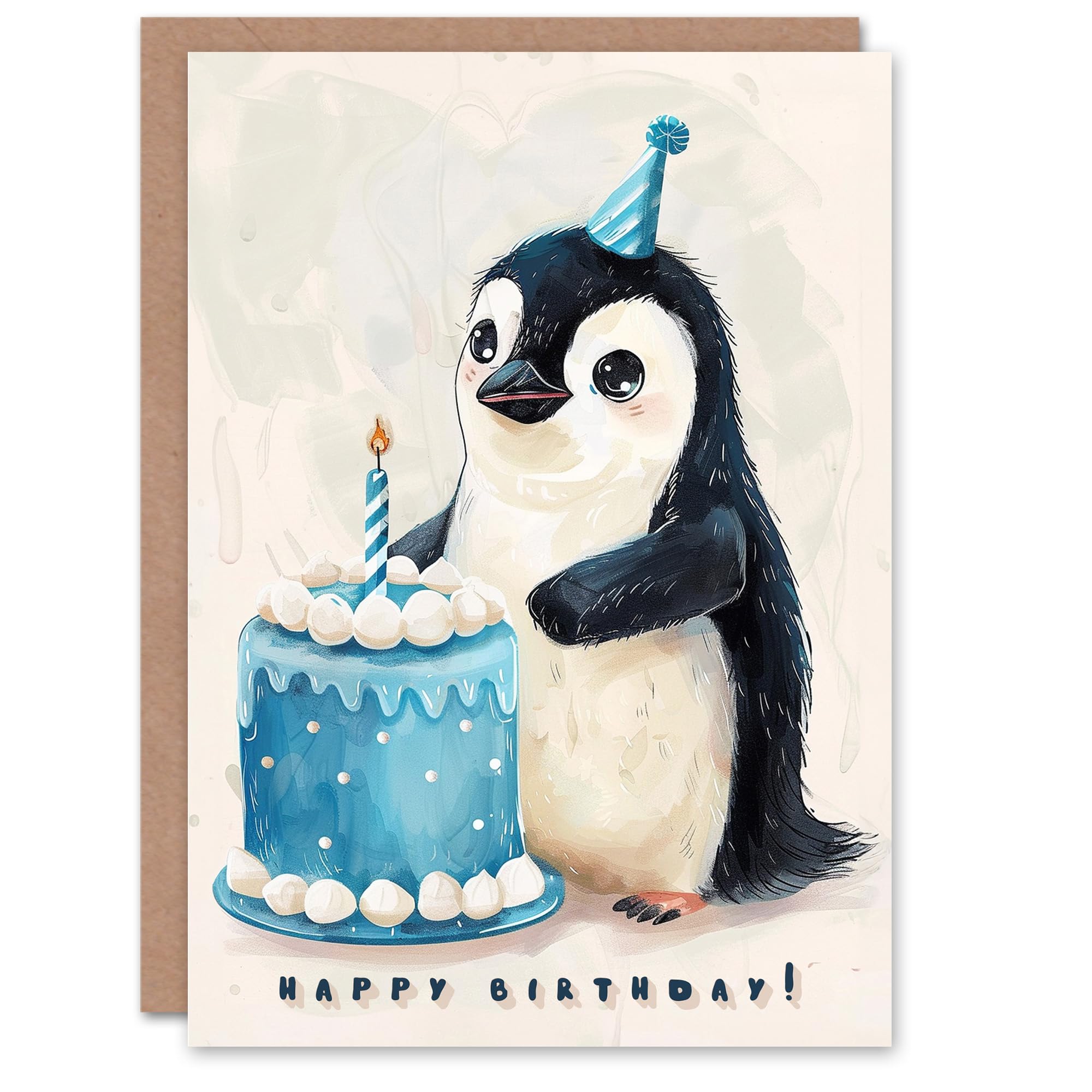 Artery8 Birthday Card Cute Baby Penguin Cake Cartoon Kids Child For Son Daughter Girl Boy Happy Card