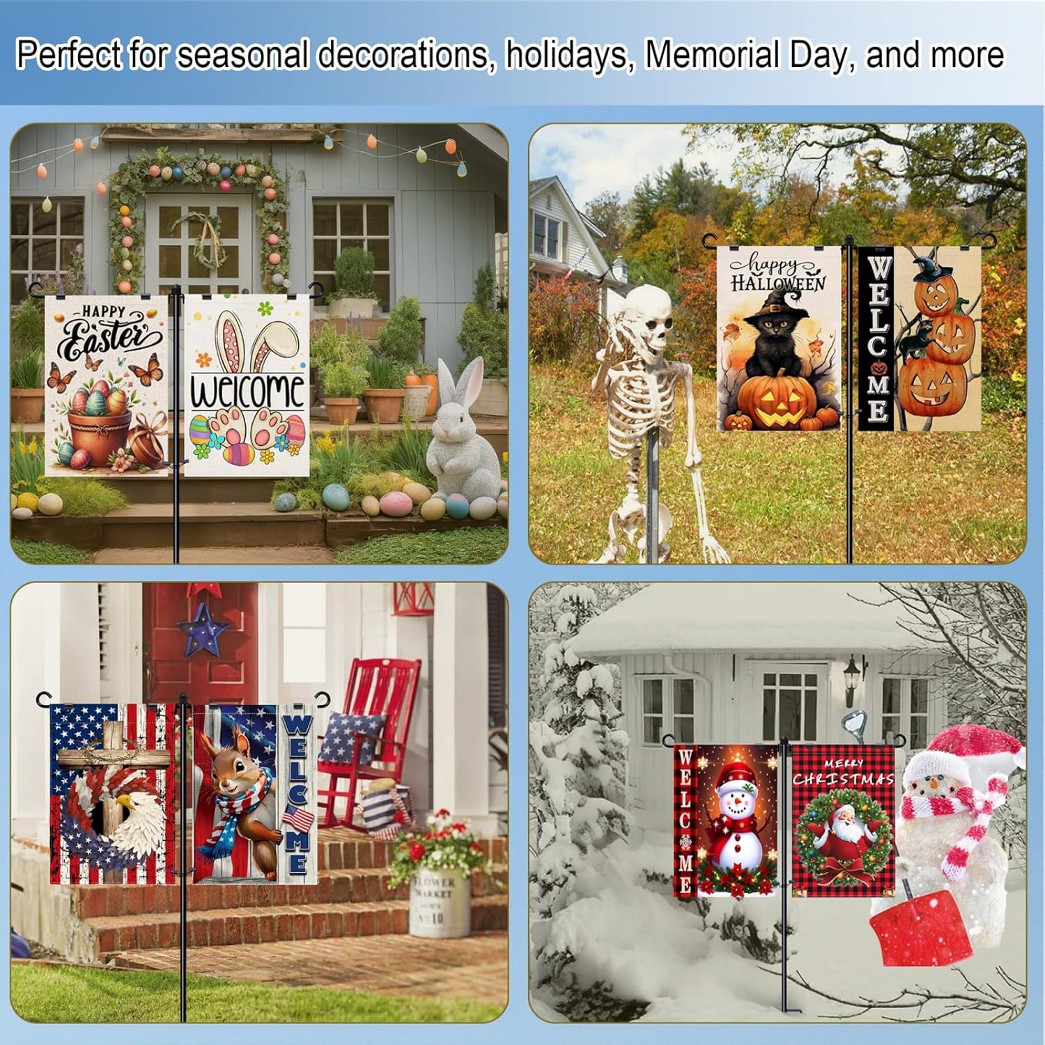 Garden Flag Stand Holder Pole, Dual Arm Yard Flagpole for Double 12"x18" Small Flags with Windproof Clips, 39 inch,Black - Image 6