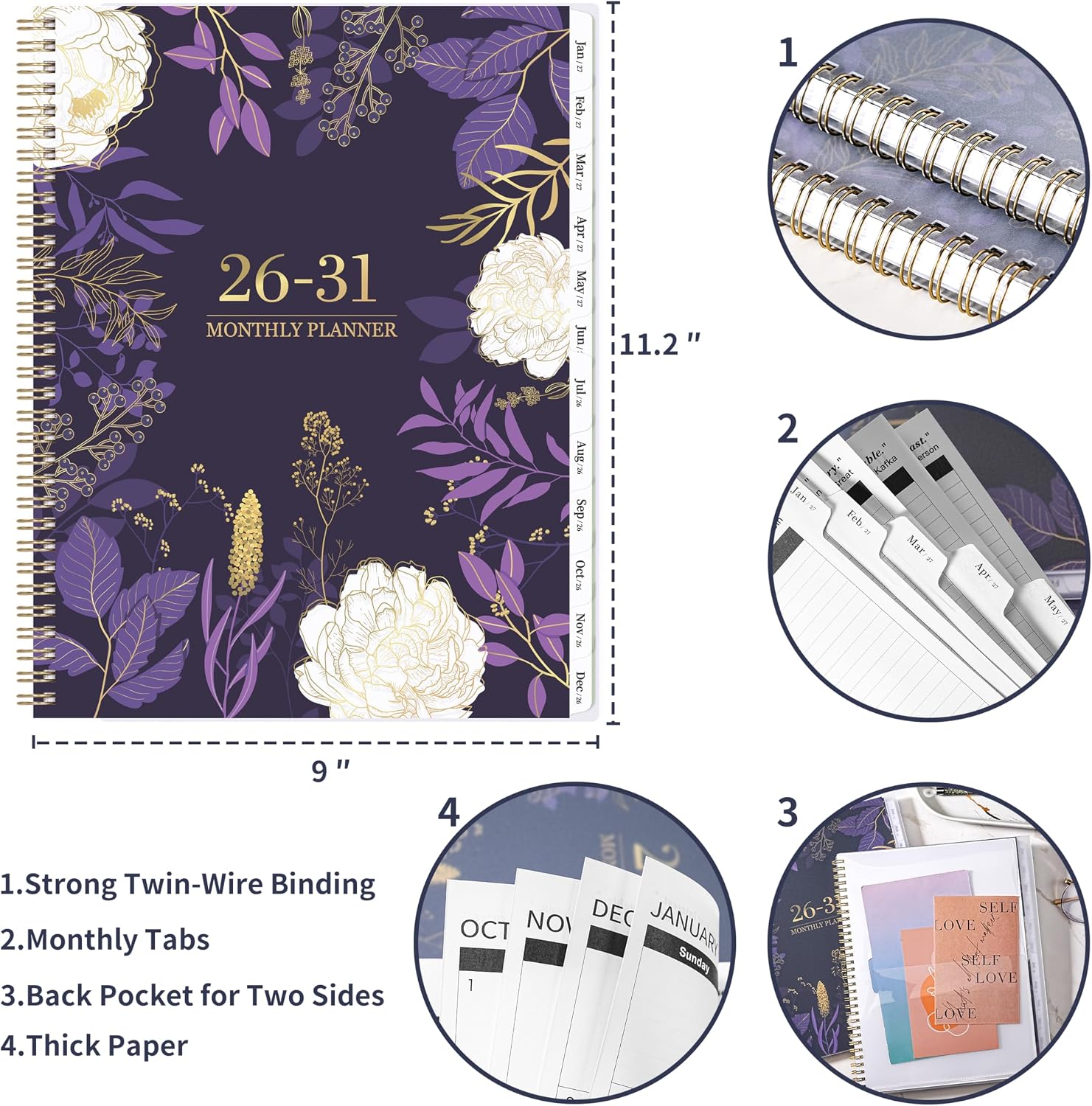 Monthly Planner 2026-2031 - 5 Year Planner/Calendar 2026-2031, 11" x 9", 2026 Calendar Planner, Jul 2026 - Jun 2031, Tabs, Back Pocket, Holidays, Twin-Wire Binding