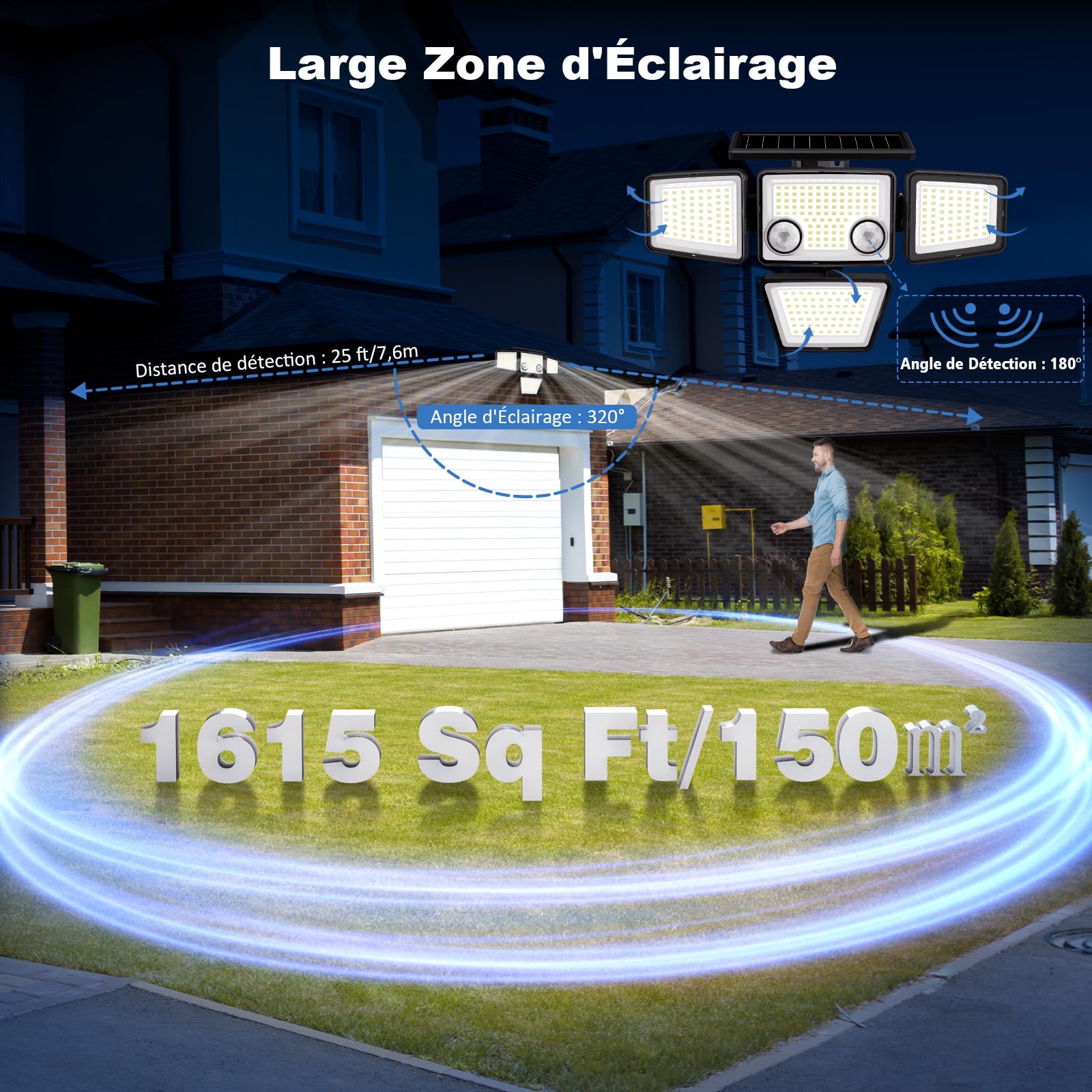 K KASONIC Lampes Extérieures Solaires à Double Capteur, 2500LM Projecteurs Extérieurs avec Télécommande, 6500K Lampes Solaires, Lot de 2 Solaires de Sécurité à Détecteur de Mouvement Imperméables