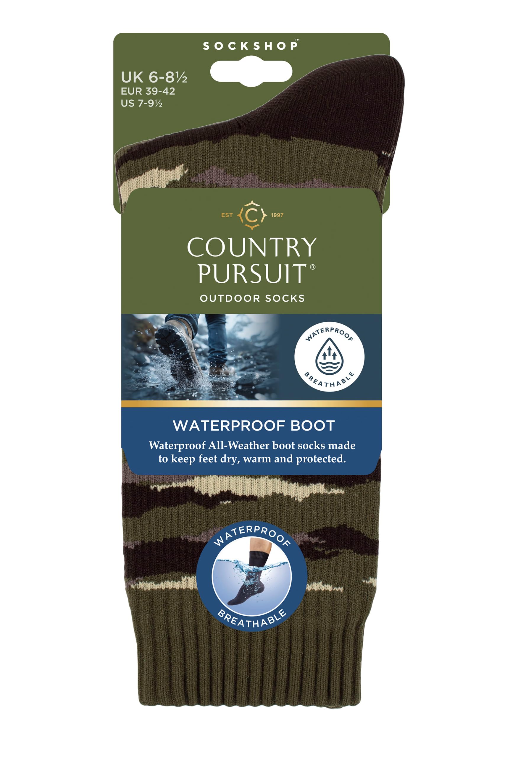 COUNTRY PURSUIT Męskie wodoodporne skarpety – 1 para outdoorowych butów turystycznych, oddychające, wiatroszczelne, trwałe, wygodne dopasowanie na mokrą pogodę - rozmiary 6-8, 9-11 i 12-14