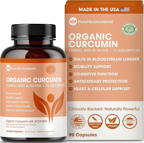 Curcumina orgánica de cúrcuma con pimienta negra y BCM-95 - para apoyo inflamatorio de las articulaciones, cerebro e inmune - 60 cápsulas veganas de