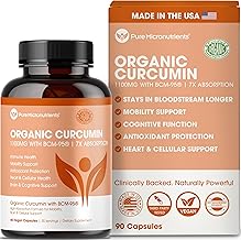 Organic Turmeric Curcumin with Black Pepper & BCM-95 - for Inflammatory Support, Brain & Immune Health - 60 Vegan Turmeric Capsules, 1000mg Per Serve - Herbal Curcumin Supplements