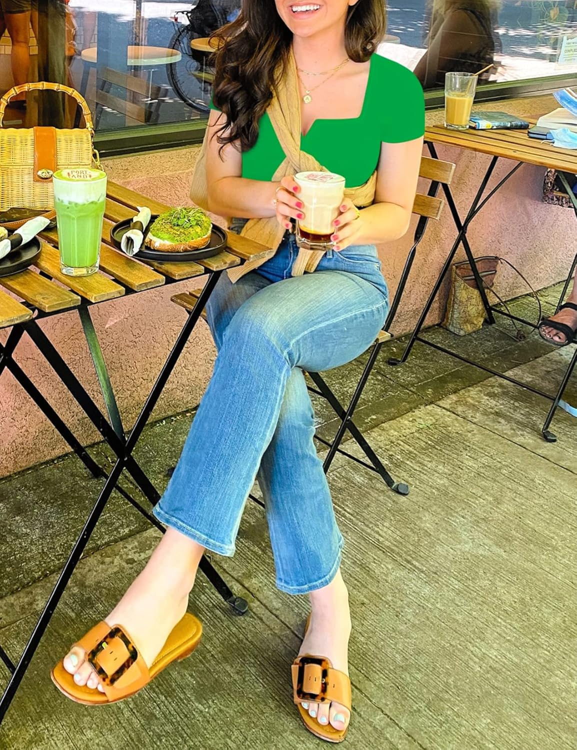 Chunpin Body de manga larga con cuello en V y cuello cuadrado para mujer, Manga corta verde esmeralda, XXL