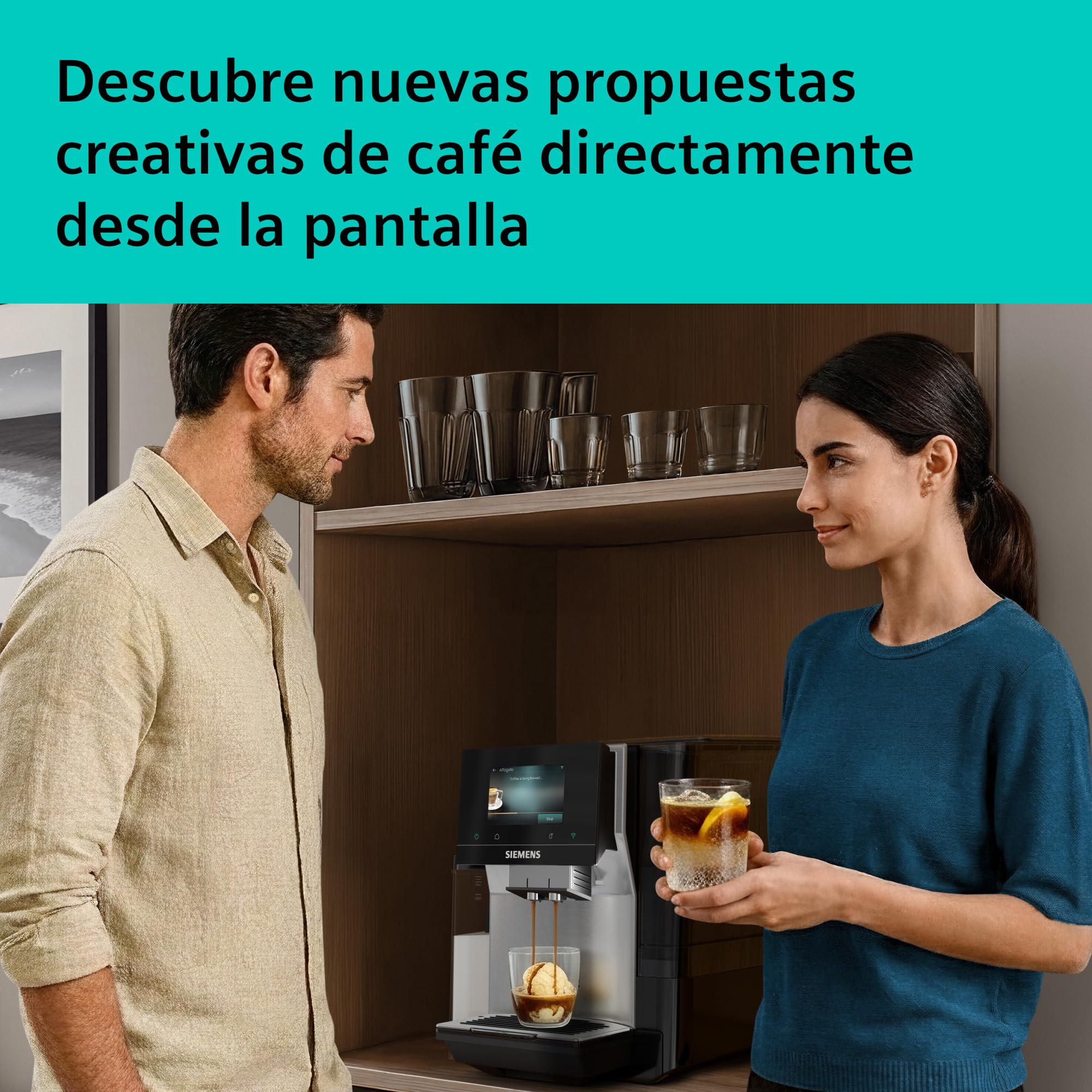 SIEMENS, Cafetera Superautomática, EQ700 iAroma, pantalla táctil, depósito de leche integrado, calentador de tazas, Cold Brew y Slow Brew, app Home Connect, acero inoxidable negro, TQ727E03