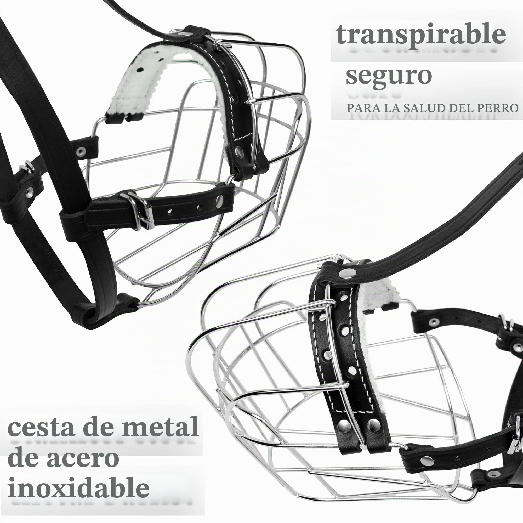 Bozales de Metal para Perro Rottweiler (№3) - Cesta de Alambre Correas de Cuero Ajustables de Cuero - La Circunferencia del hocico es de 27-38 cm de Longitud es de 6,8-9,4 cm