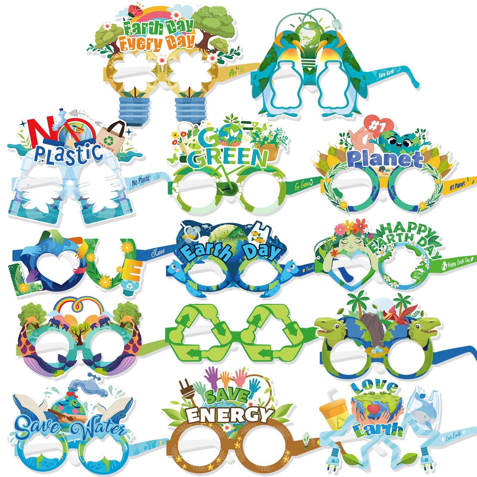 HOWAF28pcs Earth Day Decorations Paper Glasses, Earth Day Party Favors Eyewear, Earth Day Party Supplies Eyeglasses for Environmental Protection Activities Decoration, Save Earth Photo Props Glasses