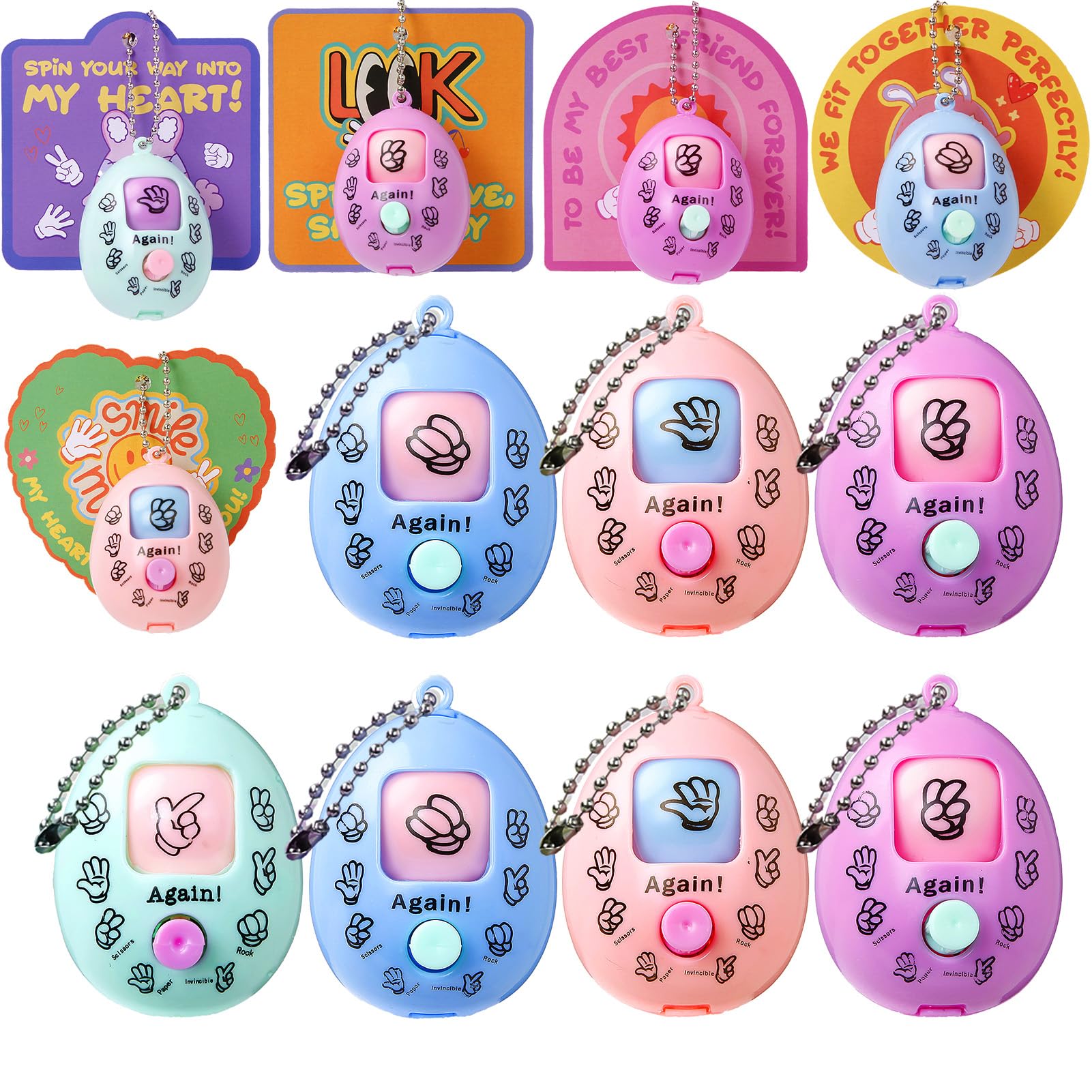 Feltom 30 PCS Rock Paper Scissors Random Keychain for Boys Girls, kids Valentine Gifts, Valentine Cards for Kids Classroom, School Valentine Cards,