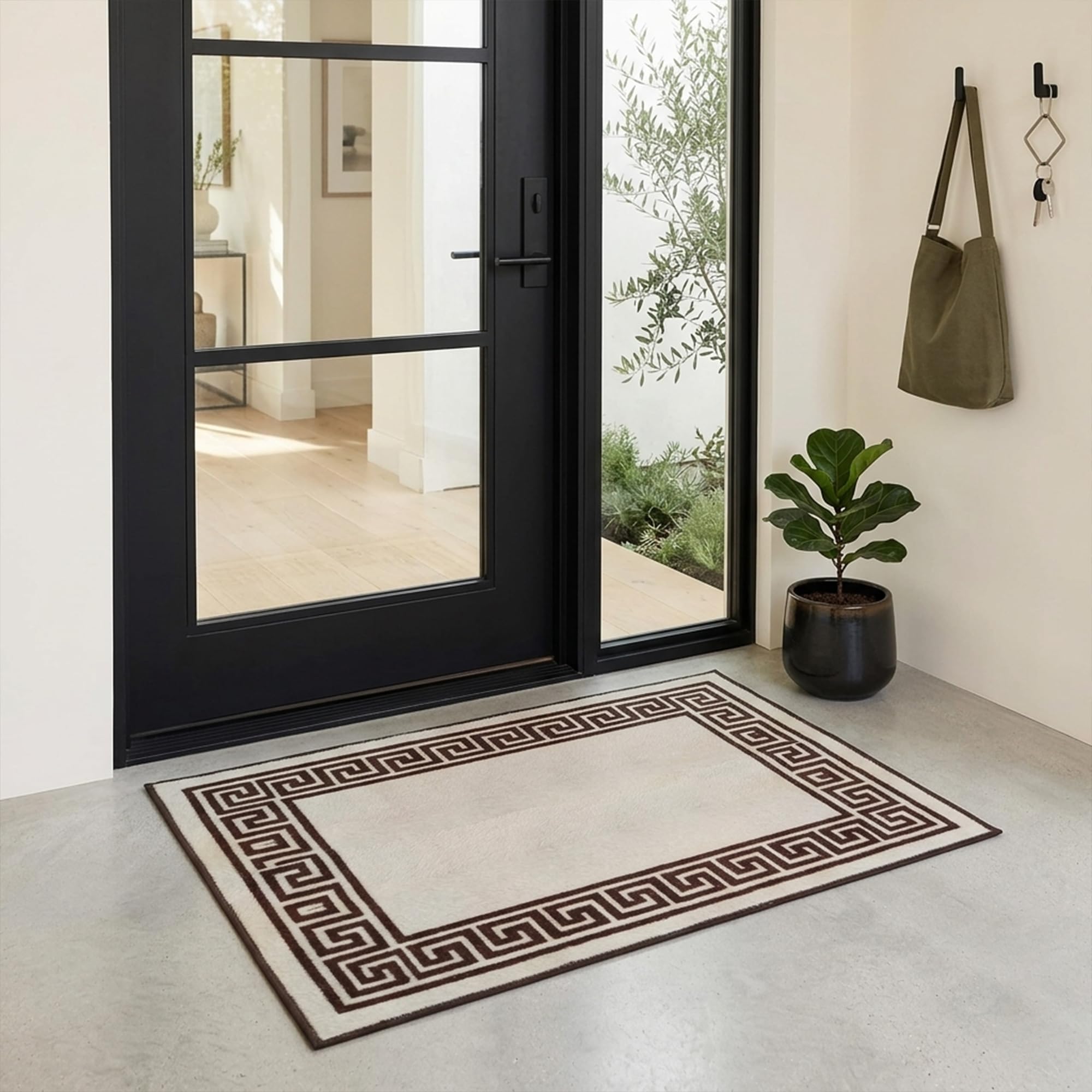 Rugs Haven - Elysia Non-Slip Washable Doormat, Heavy Duty Welcome Dirt Trapper, Water Absorbent Floor Mat for Indoor/Outdoor Use, Front Entrance, and Kitchen (Beige&Brown, 40x60cm) — image 1