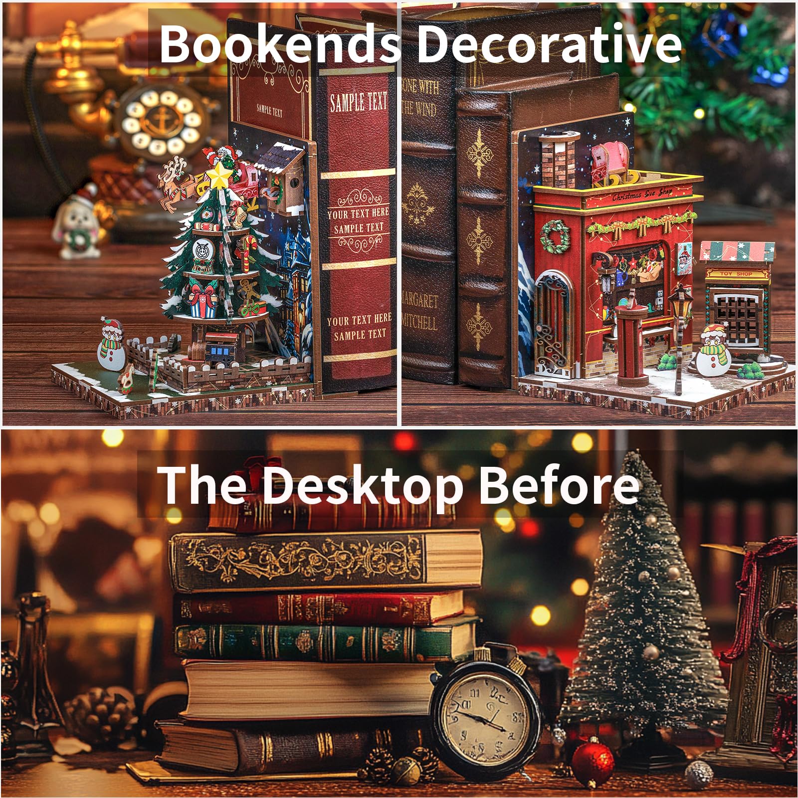 CUTEBEE Book Nook - Set di 2 fermalibri natalizi fai da te, in miniatura, per libreria, decorazione Diorama, per adulti, da costruire