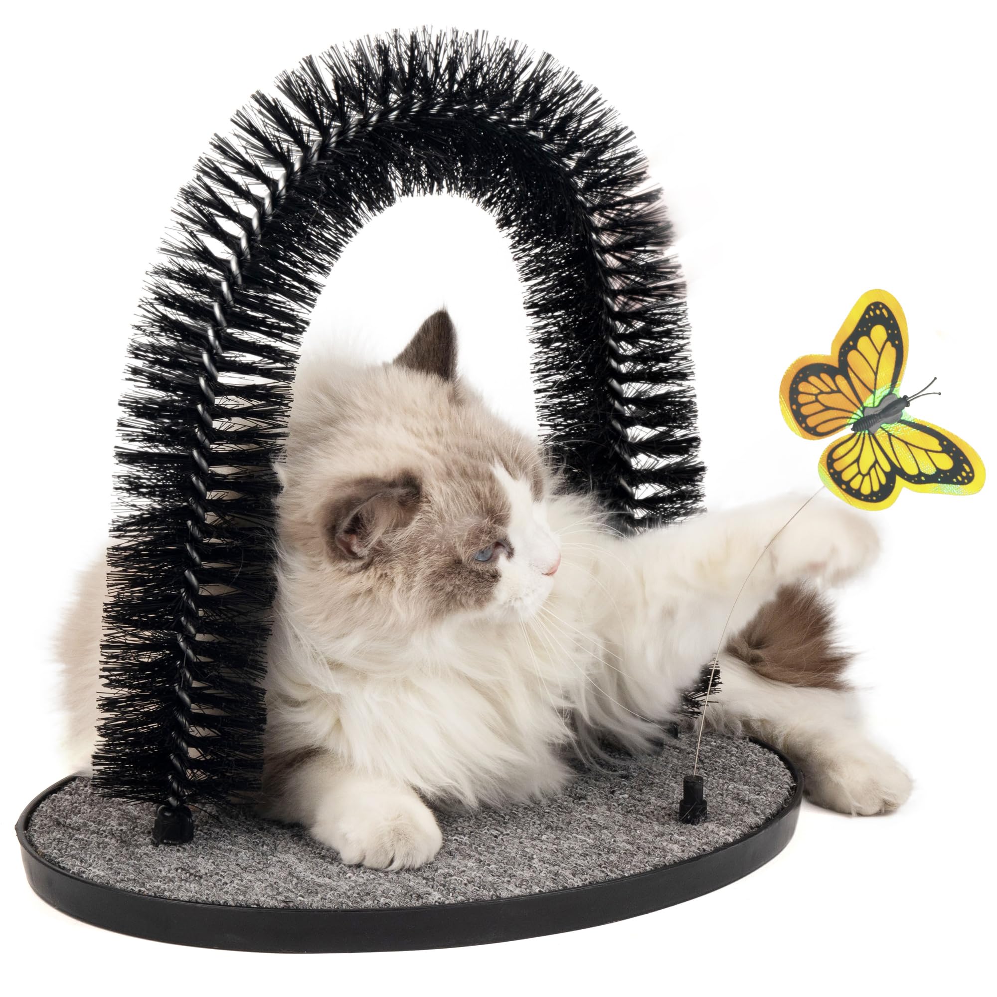 PetPrime Cat Arch Groomer Self Grooming Cat Back Scratcher Cat Brush Arch Massager Self Groomer Cat Scratcher Brush Upgraded Version With Interactive Butterfly For Indoor Cats