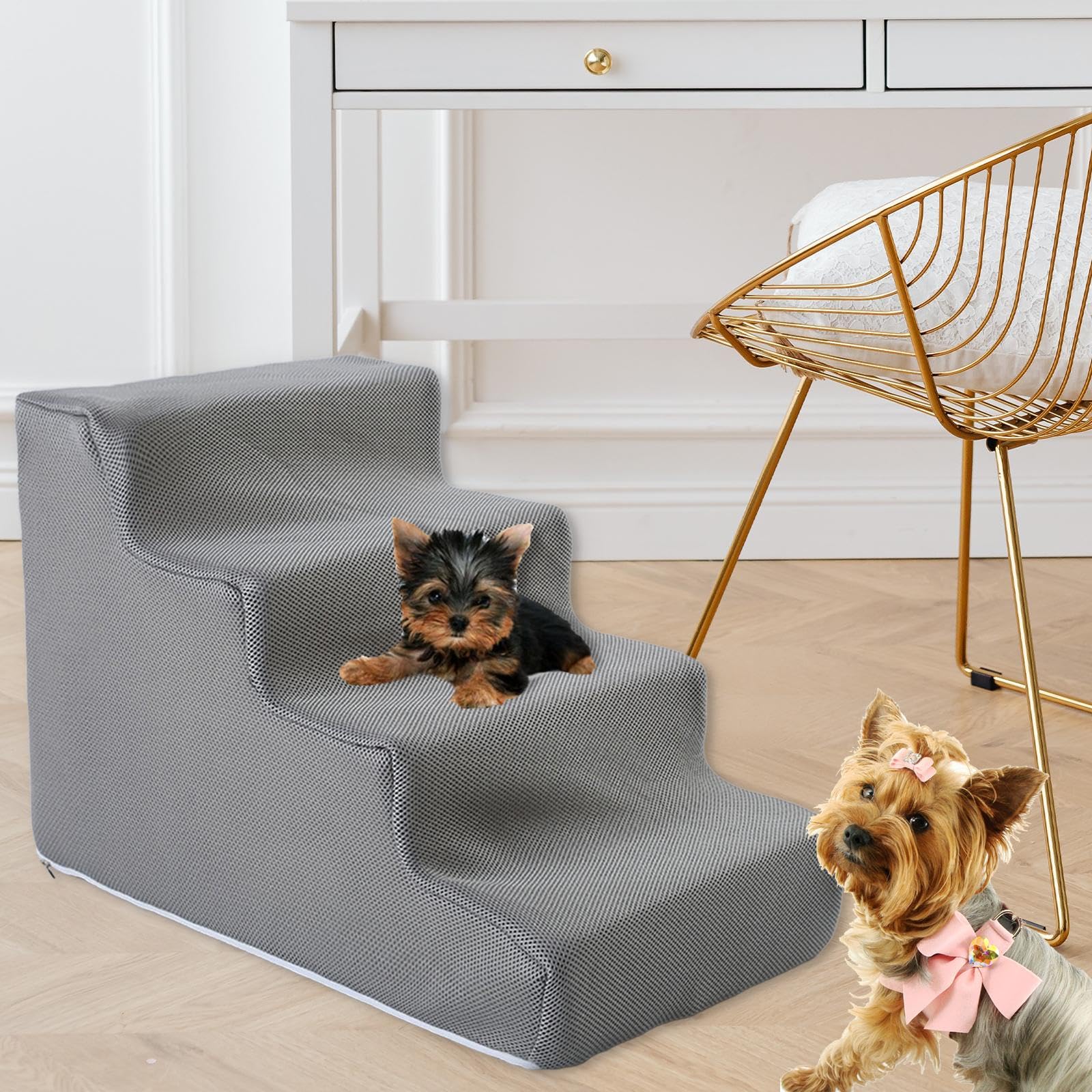 Hundetreppe, Leiter, Katzenrampe, Haustiertreppe, Stufen, Mehrzweck Haustierbedarf, rutschfest, Langlebig, Abnehmbare Abdeckung für Kleine Hunde Und K, 4-Stufen-Grau