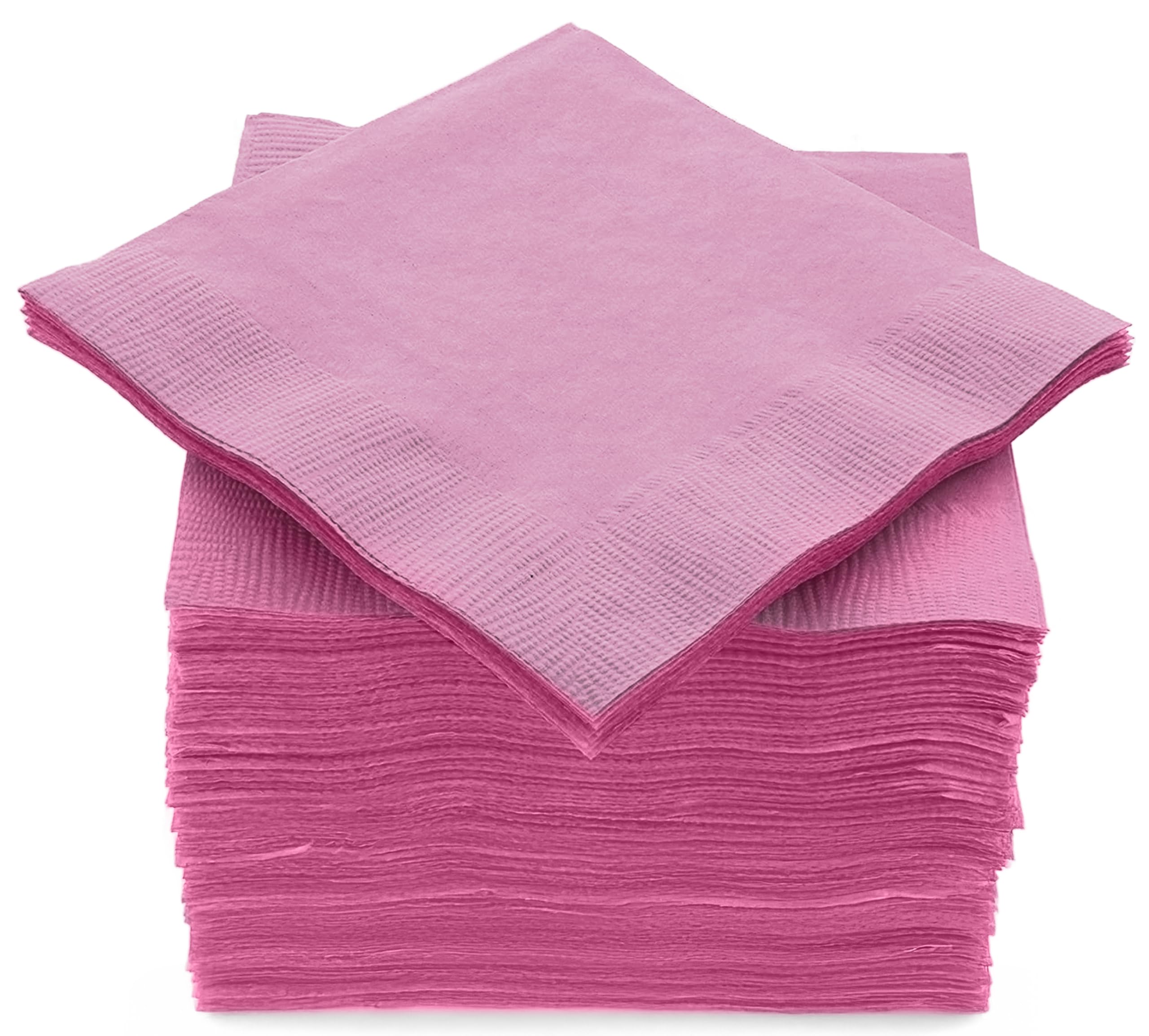 100 Pack Pink Beverage Napkins, Big Party Pack, 2 Ply, Ideal for Wedding, Party, Birthday, Dinner, Lunch, Cocktails. (5” x 5”) by Amcrate