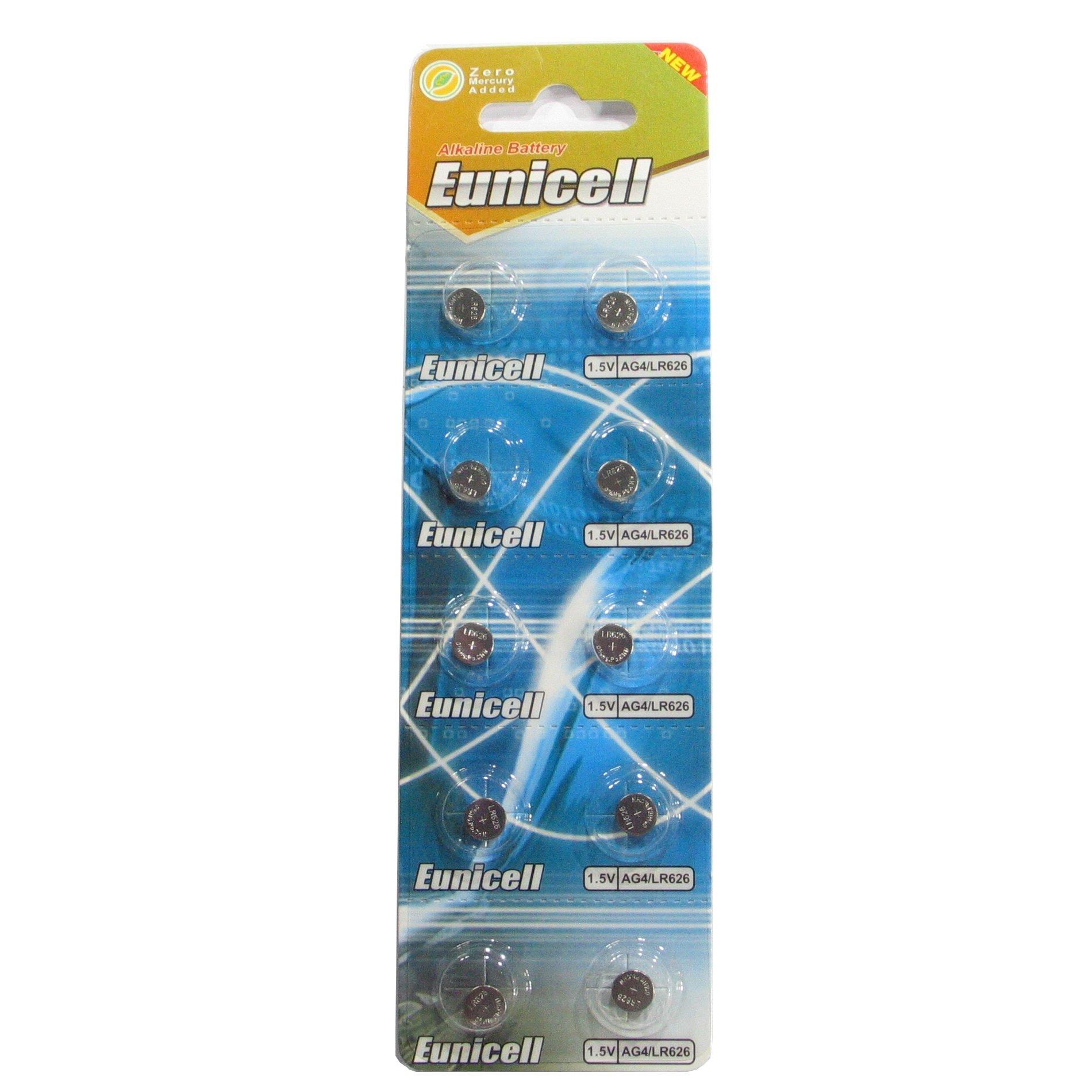 Eunicell10 AG4 / LR66 / 177/377 / LR626 Button Cell Battery Long Shelf Life 0% Mercury (Expire Date Marked)