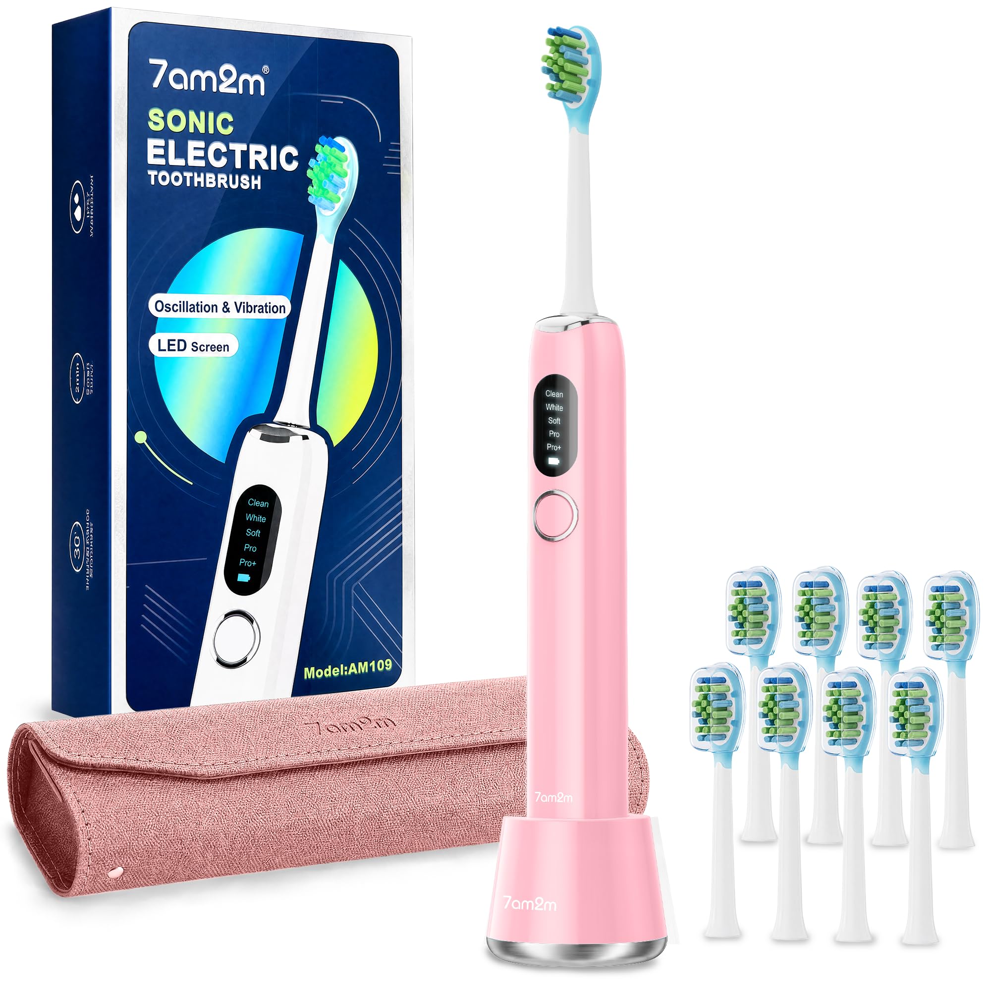 7AM2M Sonic Electric Toothbrush Pink LED Screen