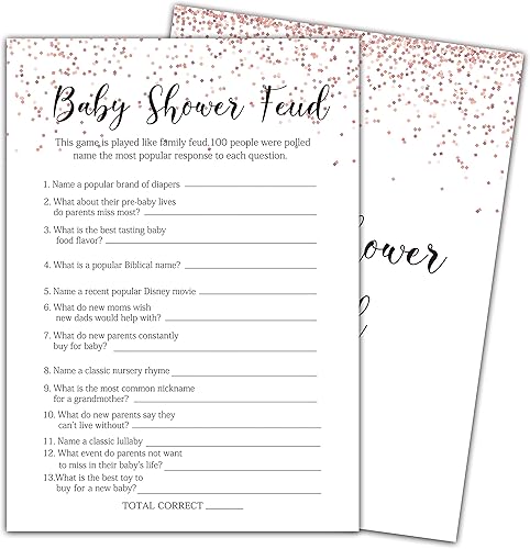 Miniatura 1 de Baby Shower Feud - Juegos de baby shower, temática de oro rosa rosa, 30 cartas de juego y 1 tarjeta de respuesta, juego de fiesta de revelación de