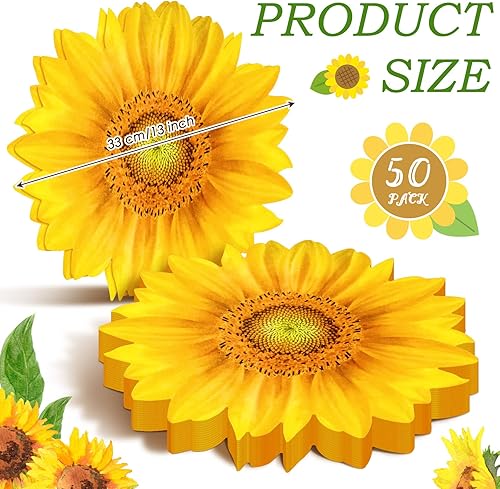 Miniatura 2 de Manteles individuales rectangulares de papel de verano de girasol, 13 x 13 pulgadas, manteles individuales desechables de flores de sol, rebanadas