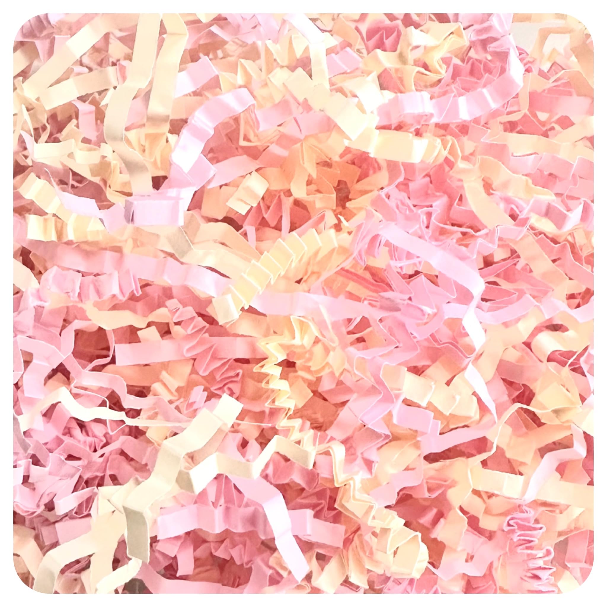 ShredAstic ยฎ Mothers Day Pale Pink & Cream Shredded Paper Zig Zag Crinkle Cut Mix gifts baskets hampers business packaging (400 grams)