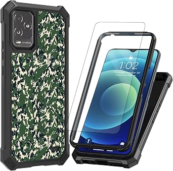 for BLU View 5 Pro Phone Case with Screen Protector, Full-Body Protection Heavy Duty Silicone Bumper Hard PC Shockproof Corner Cover Case for Blu Phone,Classic Green Camo
