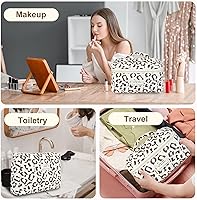 Vista 4 de Bolsa de maquillaje acolchada de algodón, 3 piezas, bolsa de cosméticos de viaje, bolsa de maquillaje floral, bolsa de aseo grande para mujeres