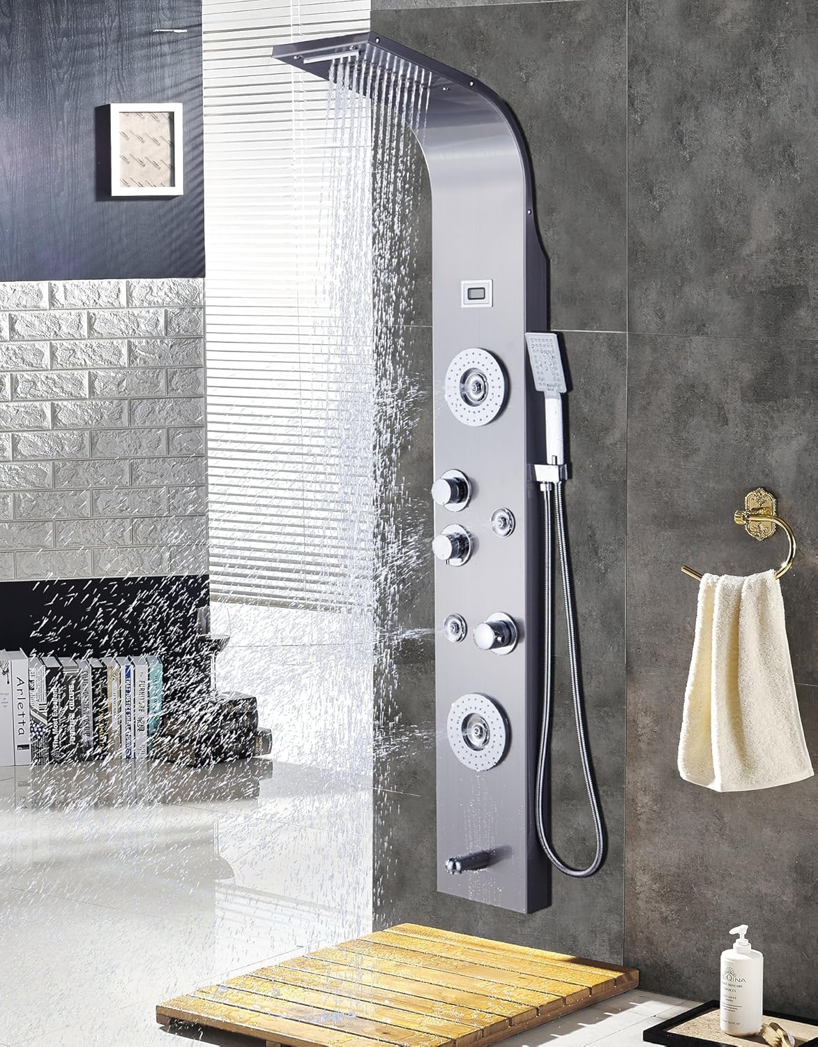 B Backline Stainless Steel 304 Grade Shower Panel Full Set | 6 in 1 Shower System With LED Rainfall Shower, Temperature Display, Body Massage, Spout, Body Jet, Handheld Shower (Burushed Matt Finish) (B0DBF7XZ3G) Amazon Price History, Amazon Price Tracker