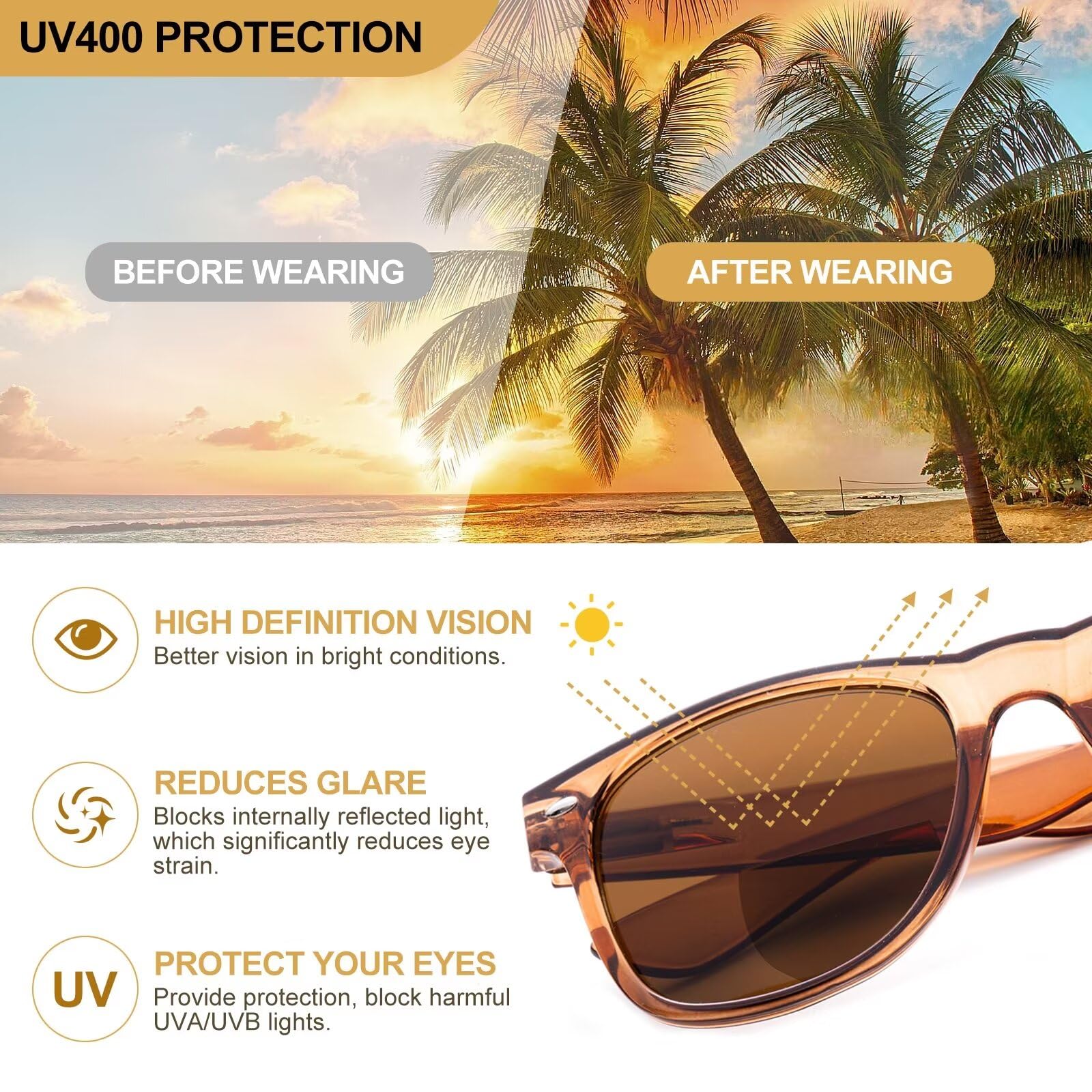 SKYWAY 2 Pack Bifocal Reading Sunglasses for Women Men Fashion Classic Sun Readers With Spring Hinge UV400 Protection Black/Brown +2.5 - Image 4
