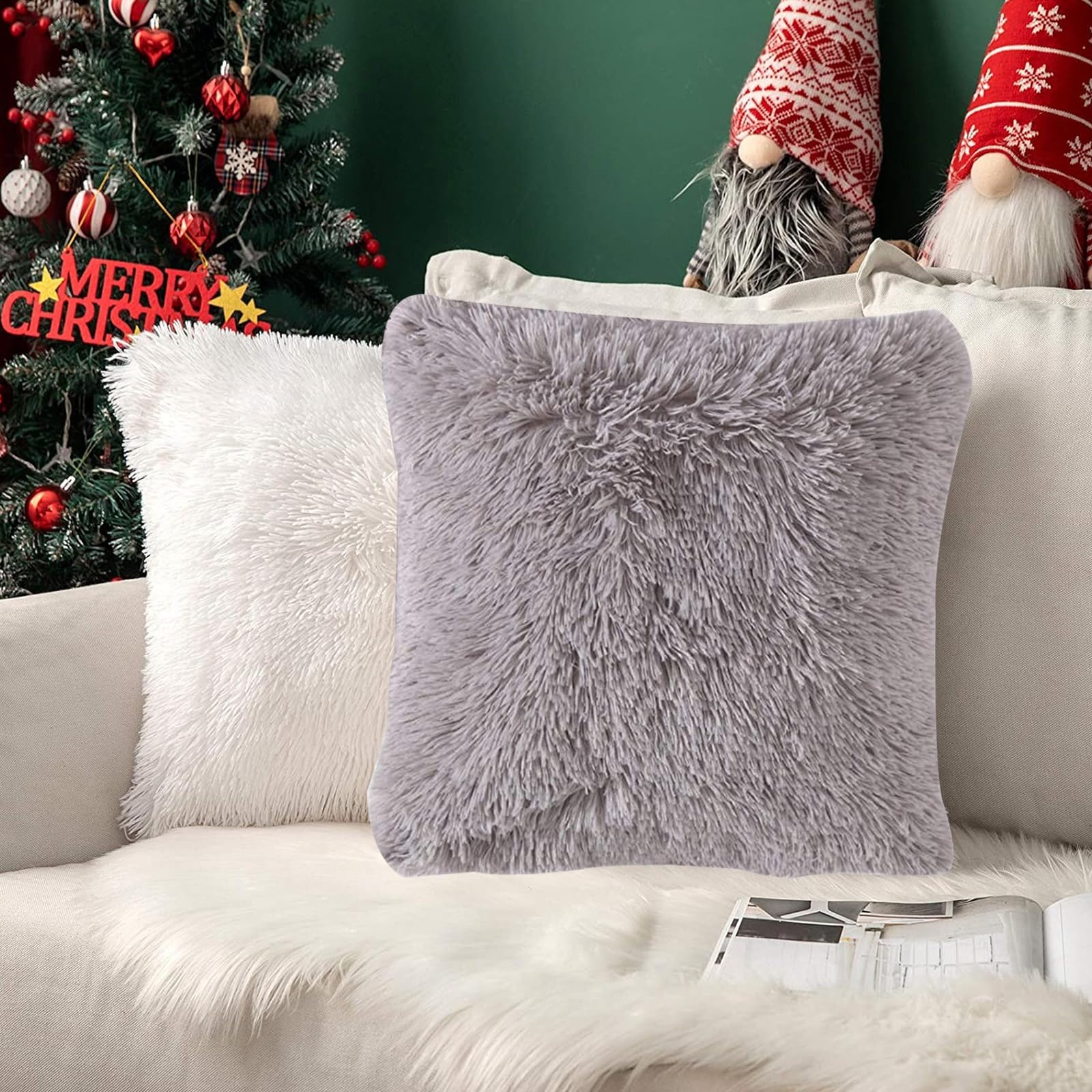 FOSDICK Fluffy Cushion Covers set of 2, 43x43 Sofa Cushion Covers with Zipper, Square Throw Pillow Cover - Image 3
