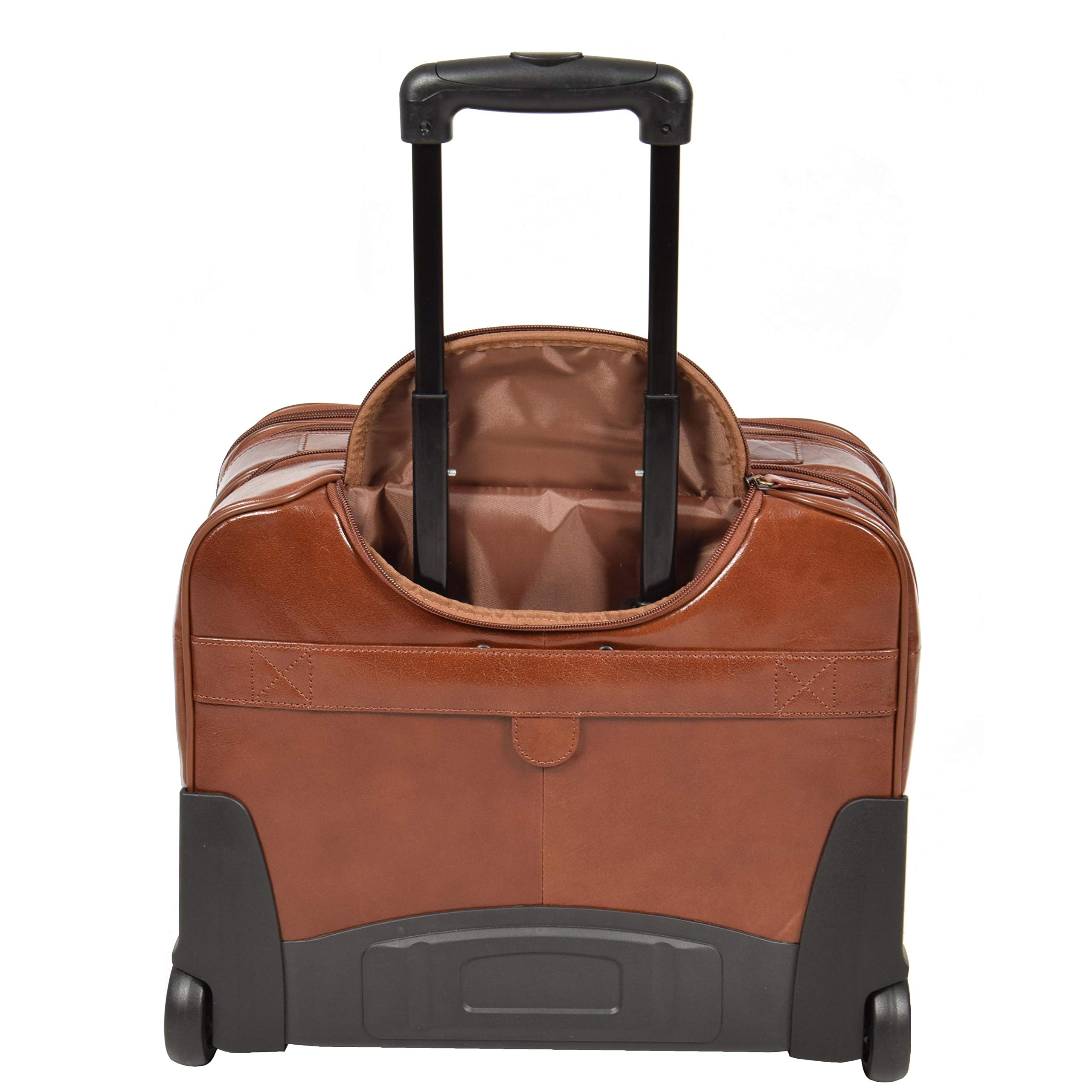 Borsa da viaggio in vera pelle con manico telescopico HOL15, castano, L, Custodia pilota con ruote