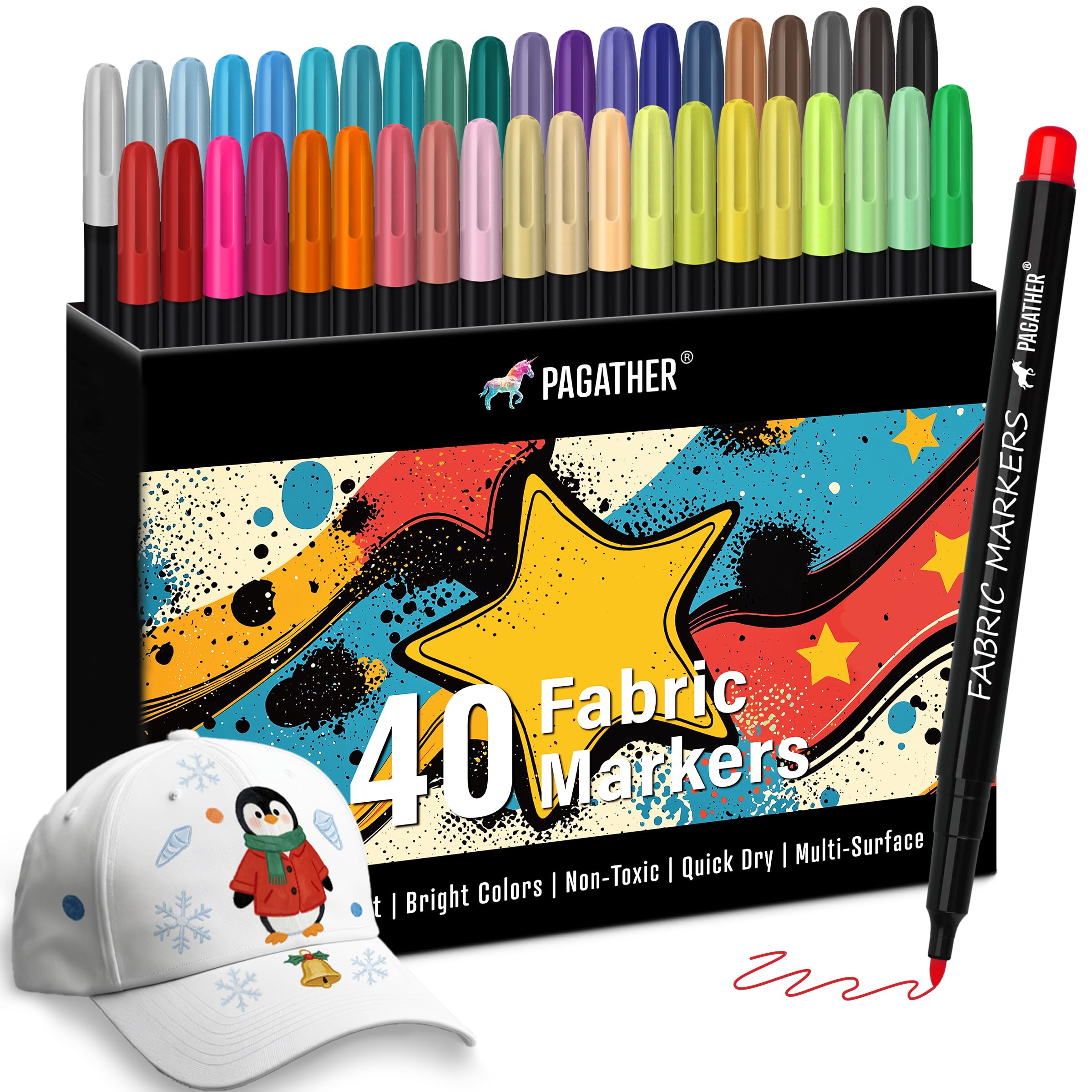 Fabric Markers Permanent for Clothes, 40 Colors Fine Tips Paint Pens for Clothing Canvas Tote Bags T-Shirt and Shoes, Non Toxic Ink for Kids and Adults