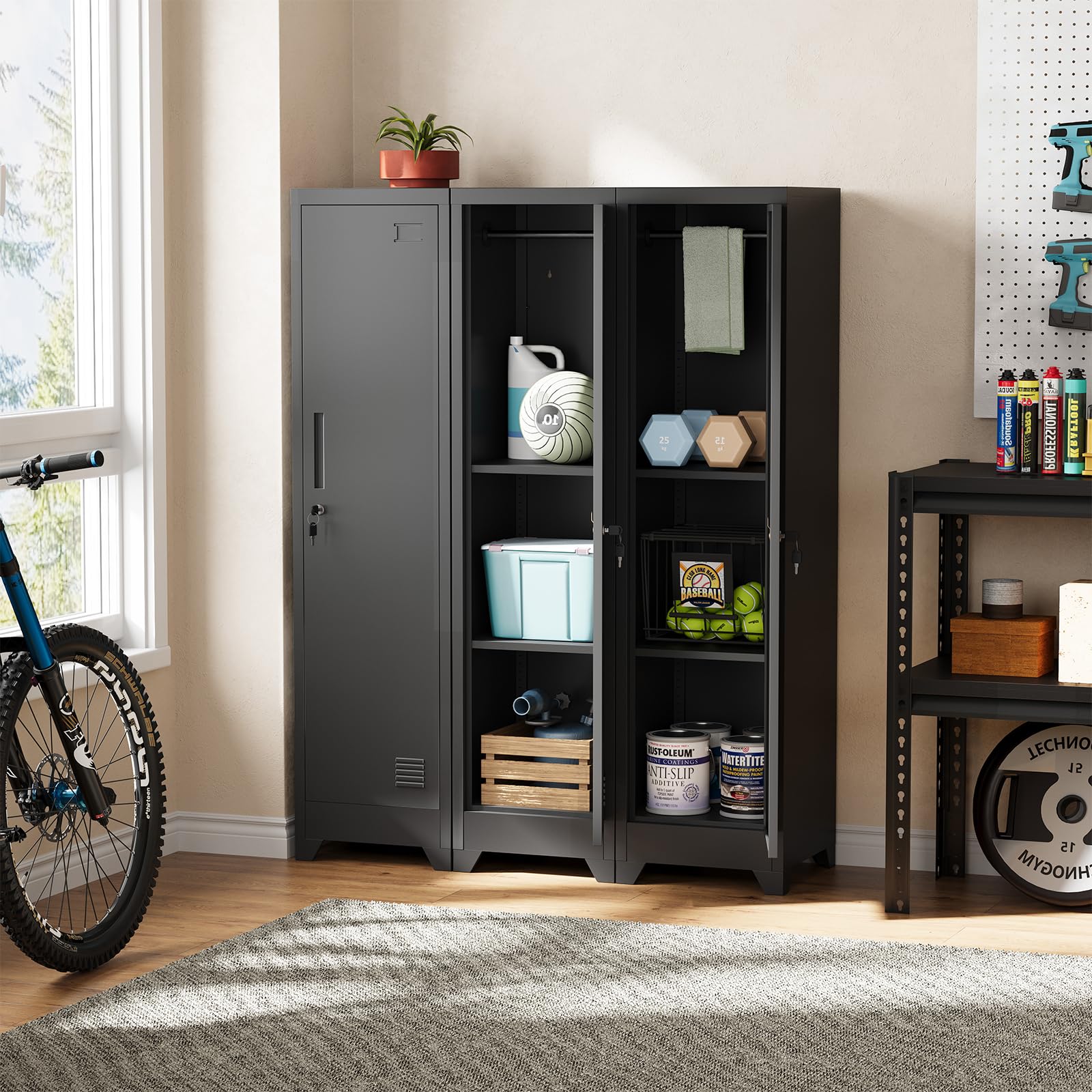 Dripex Metallschrank mit Hängestange, Stahlschrank Aktenschrank abschließbar Aufbewahrungsschrank Mehrzweckschrank Stahlspind für Schule Haus Büro Garag, Schwarz, 150 x 38 x 38 cm