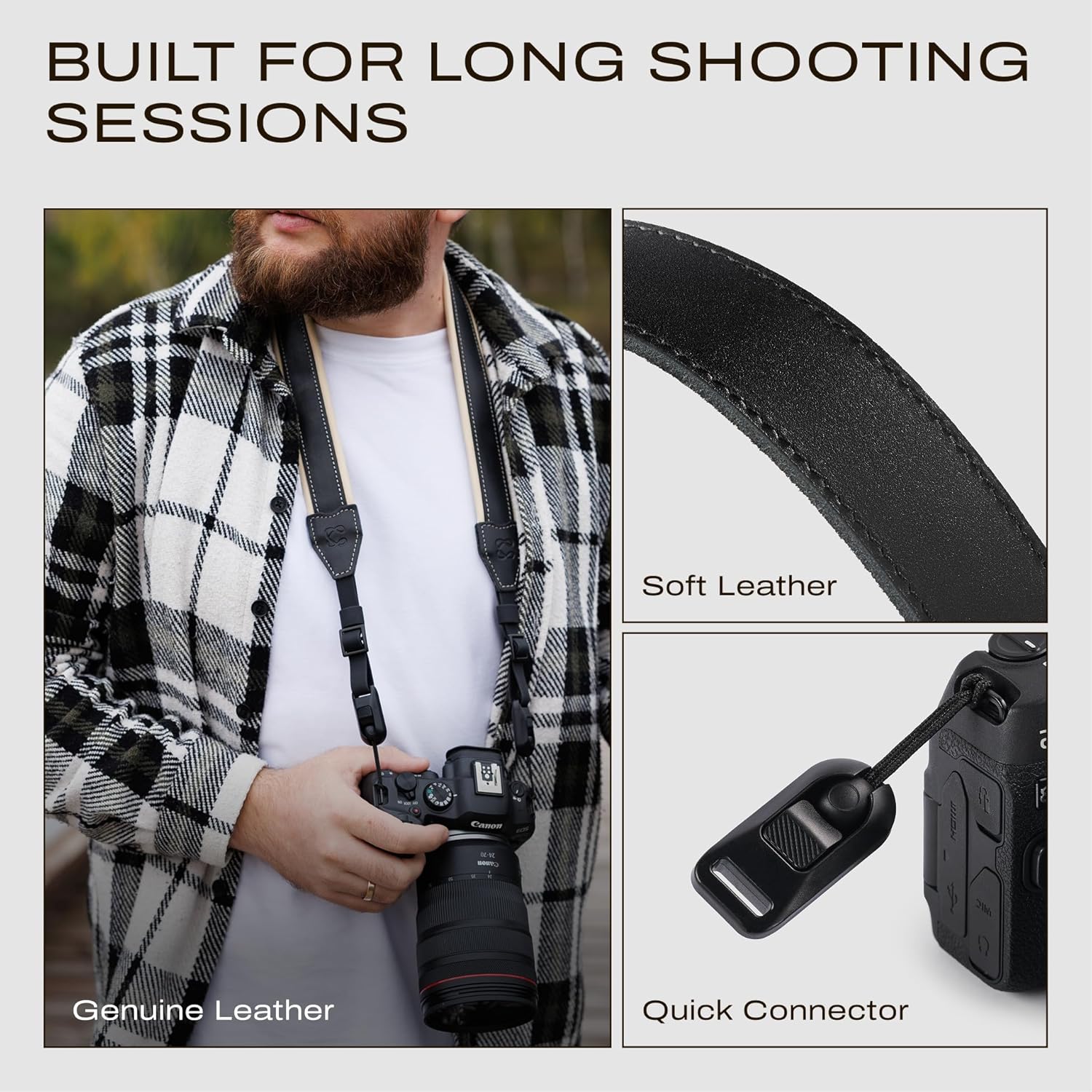 C Coiro Classic Leather Camera Strap with Quick Release, Sling Neck DSLR SLR Camera Shoulder Strap for Photographers