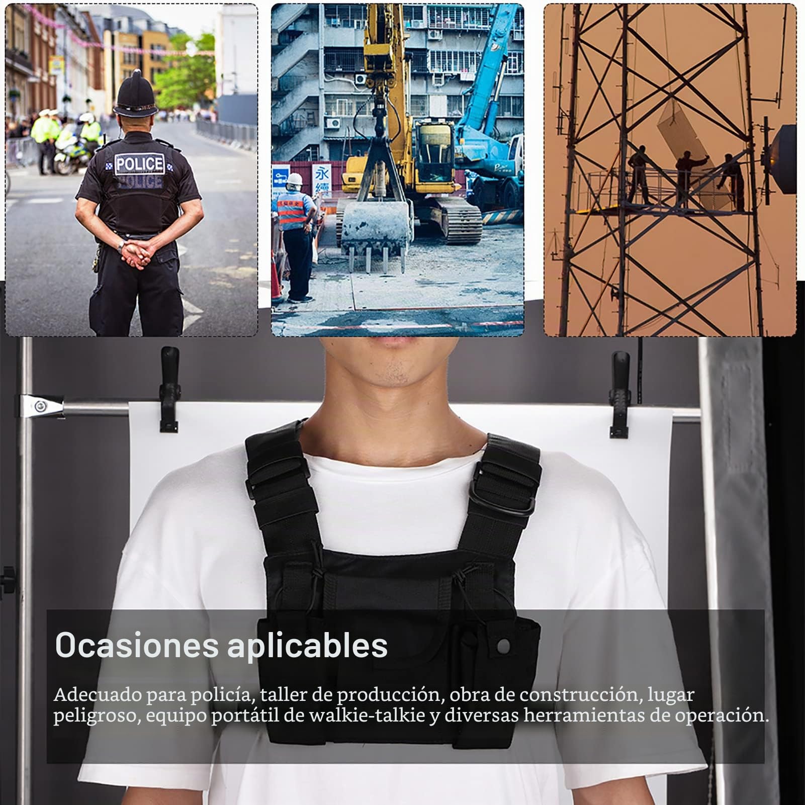 Arnés de Pecho para Radio, Bolsa Frontal para el Pecho, Funda para Chaleco para Radio Bidireccional Walkie Talkie, Paquete de Pecho para Radio con Correa Ajustable para el Hombro