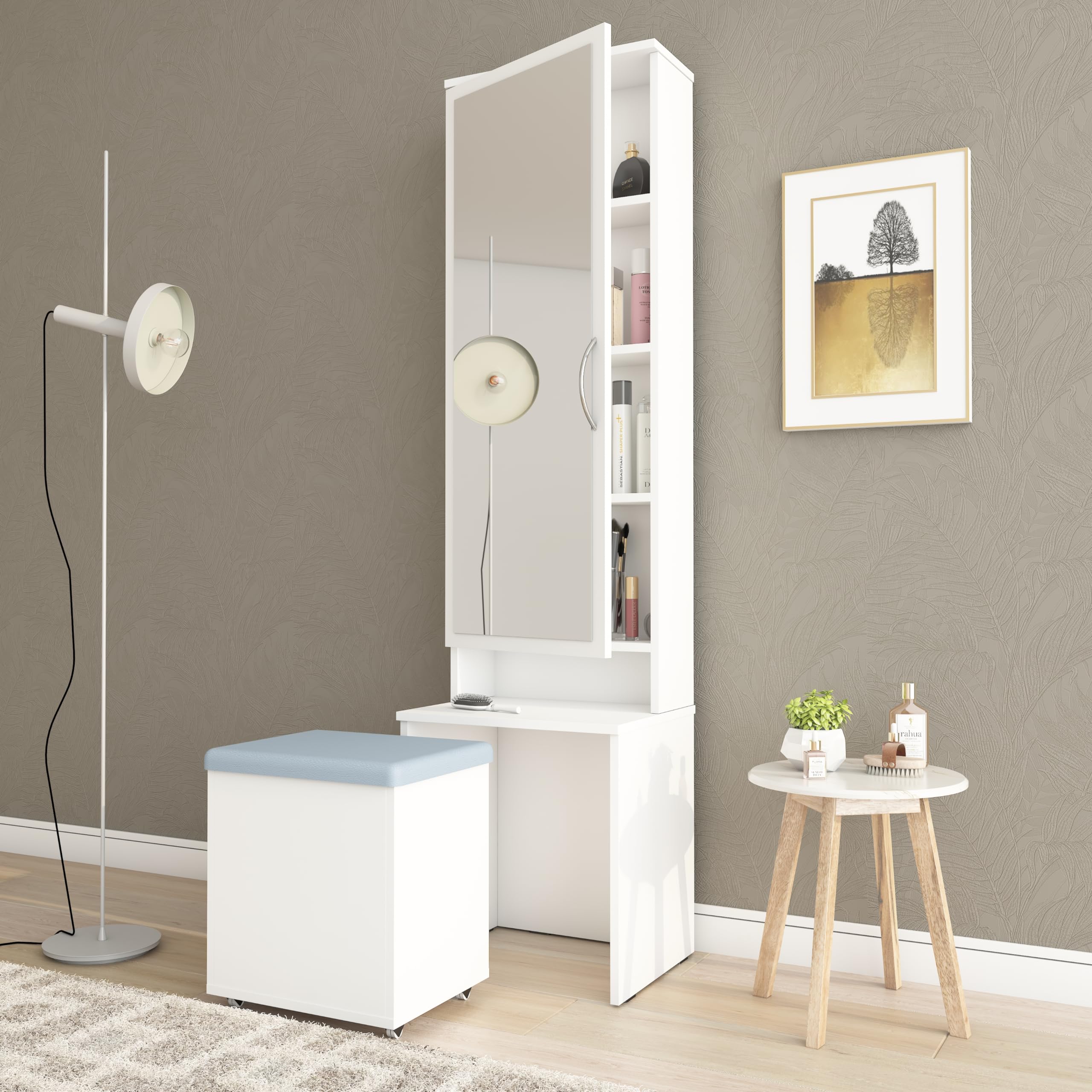 Berry Engineered Wood Dressing Table | Dresser (Matte Finish) (Moonshine White)