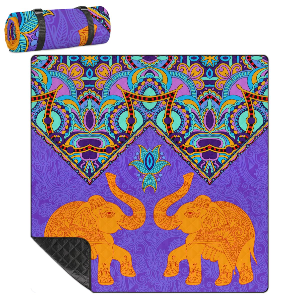 Shimoshe Extra Large Picnic Blankets 79”x 79”, Cute Elephant Waterproof Foldable Picnic Mat with Straps Portable Beach Blanket for Camping Park Grass Beach Indoor