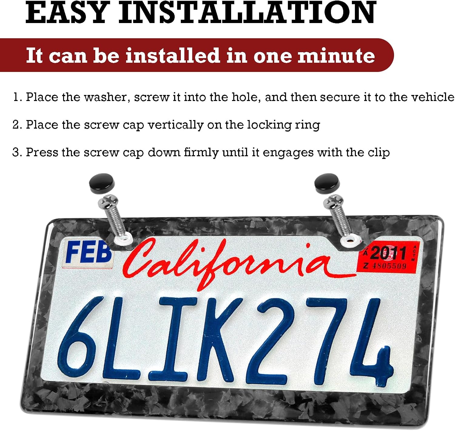 Carbon Fiber License Plate Frames 2 PCS 2 Holes Car Plate Frame image 4