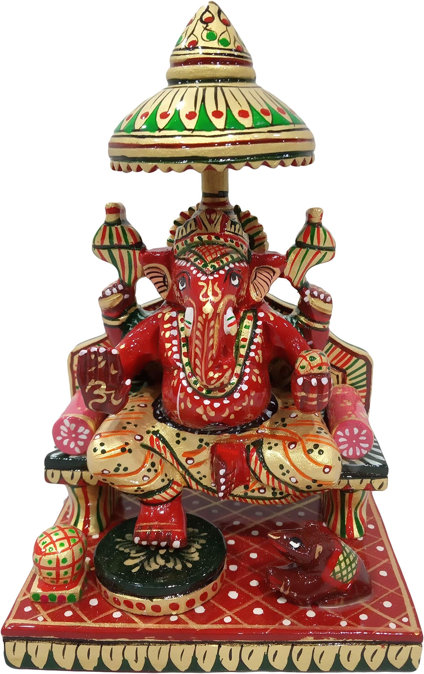 C.K.Handicrafts Lord Ganesha Statue God Ganesh Sitting on Sihasan/Singhasan Idol Hand Brush Painted 6 Inch Figurine