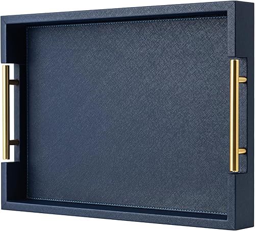 Miniatura 12 de Bandeja de servir rectangular negra con asas doradas para fiesta, gran bandeja decorativa de madera para otomano, decoración de bandeja de mesa de