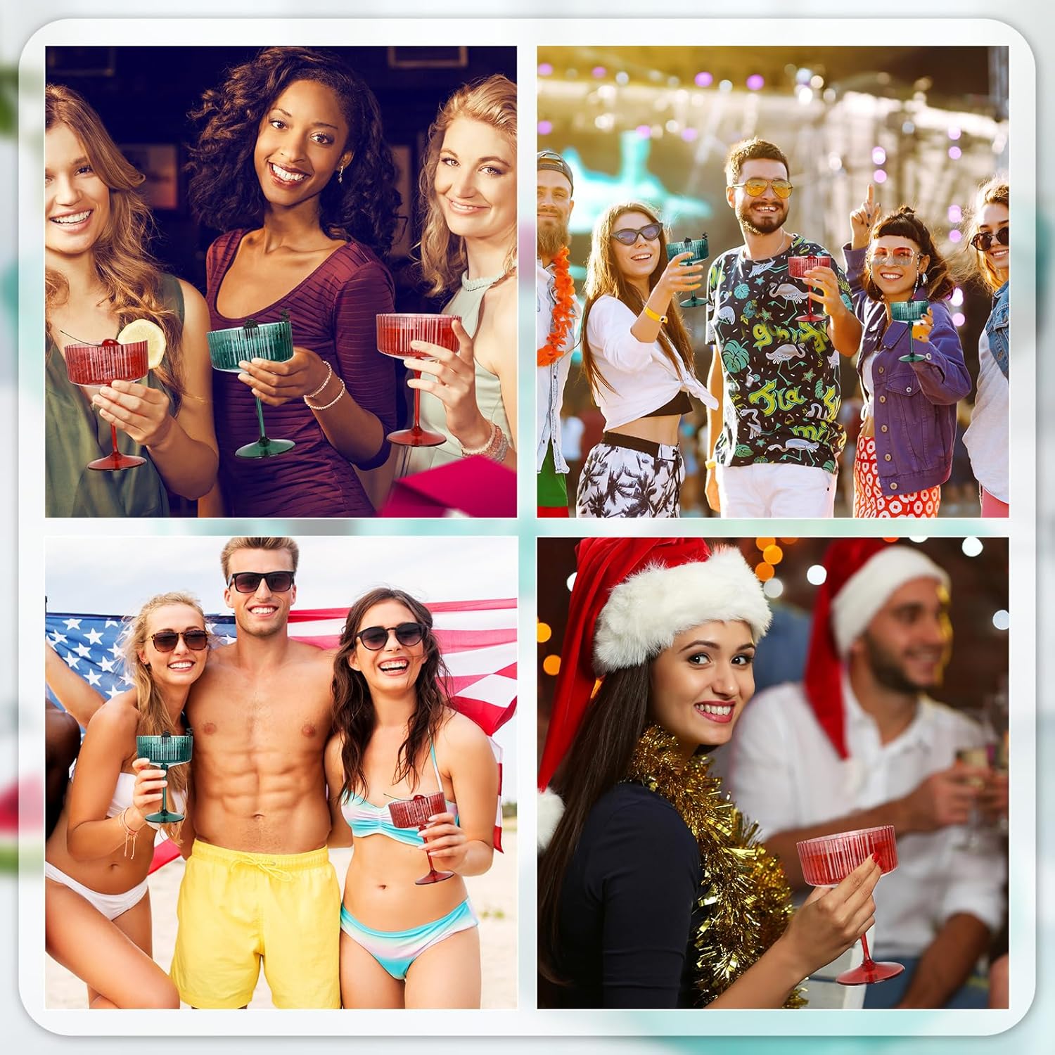 48 Pcs Ribbed Martini Glasses 10 oz Disposable Plastic Vintage Ribbed Coupe Glasses Unbreakable Dessert Parfait Glassware for Wedding Birthday Party Supplies (Red and Green) - Image 6