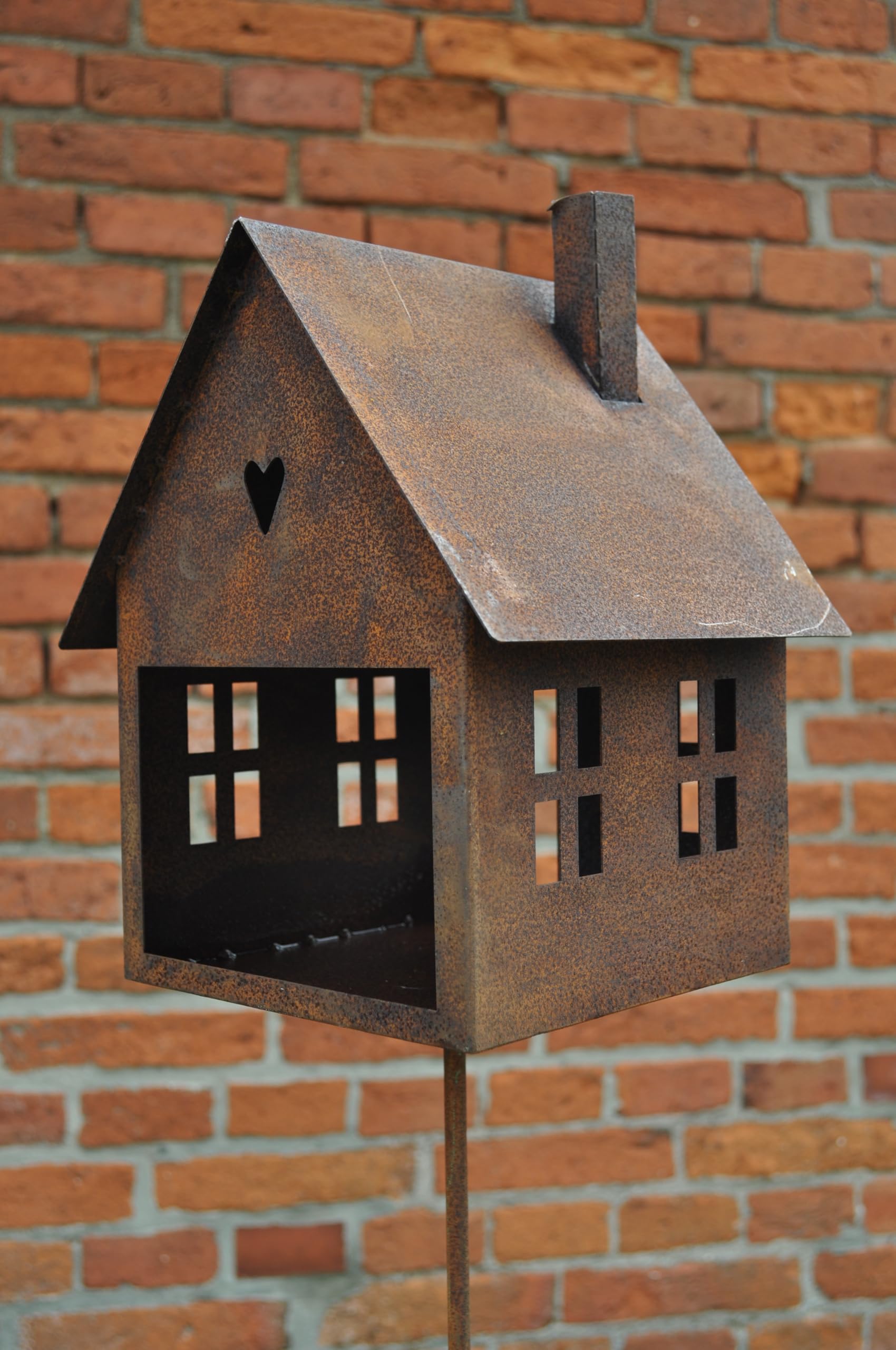 Vogelhaus Futterstelle Haus zum Stellen Laterne Metall Rost Deko Kerzenhalter Vogel Wildvögel