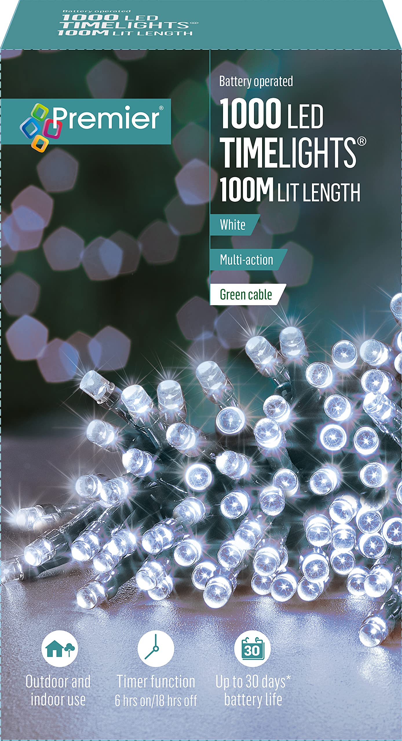 1000 White Multi Action Battery Powered LED Lights with Timer